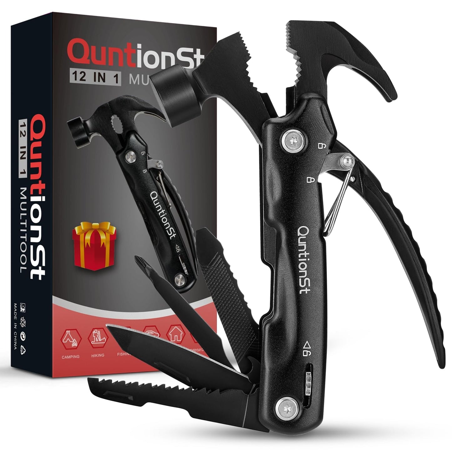 Birthday Gifts for Men,12-in-1 Hammer Multitool,Christmas Stocking Stuffers for Him Adults Dad Husband Boyfriend, Camping Essentials Mens Gift for Him, Fathers Day Gift Idea,Mini Multi Tool