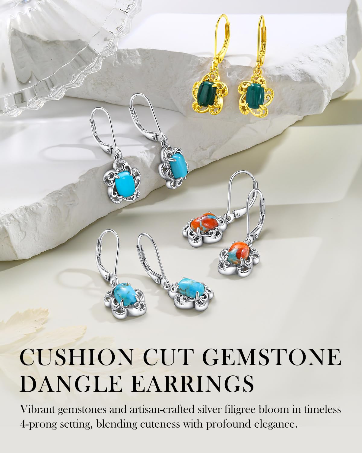 AIBAO Turquoise Earrings for Women Sterling Silver Blue Gemstone Flower Drop Earrings Native American Jewelry Bohemian Western Turquoise Dangle Earrings