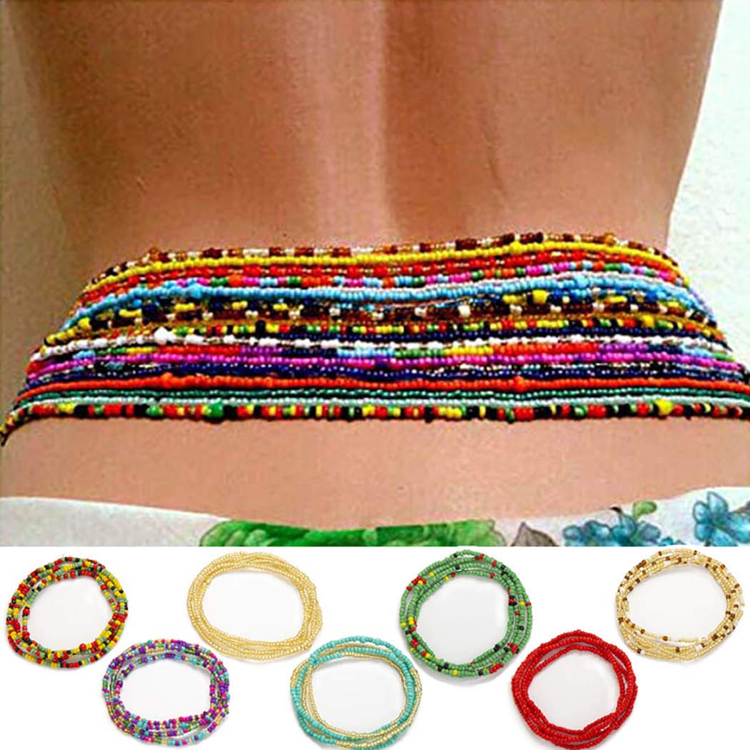 ELABEST Plus Size African Waist Beads Chain Layered Belly Body Chain Beach 7Pack Waist Jewelry Body Accessories for Women and Girls (27inch/70cm)