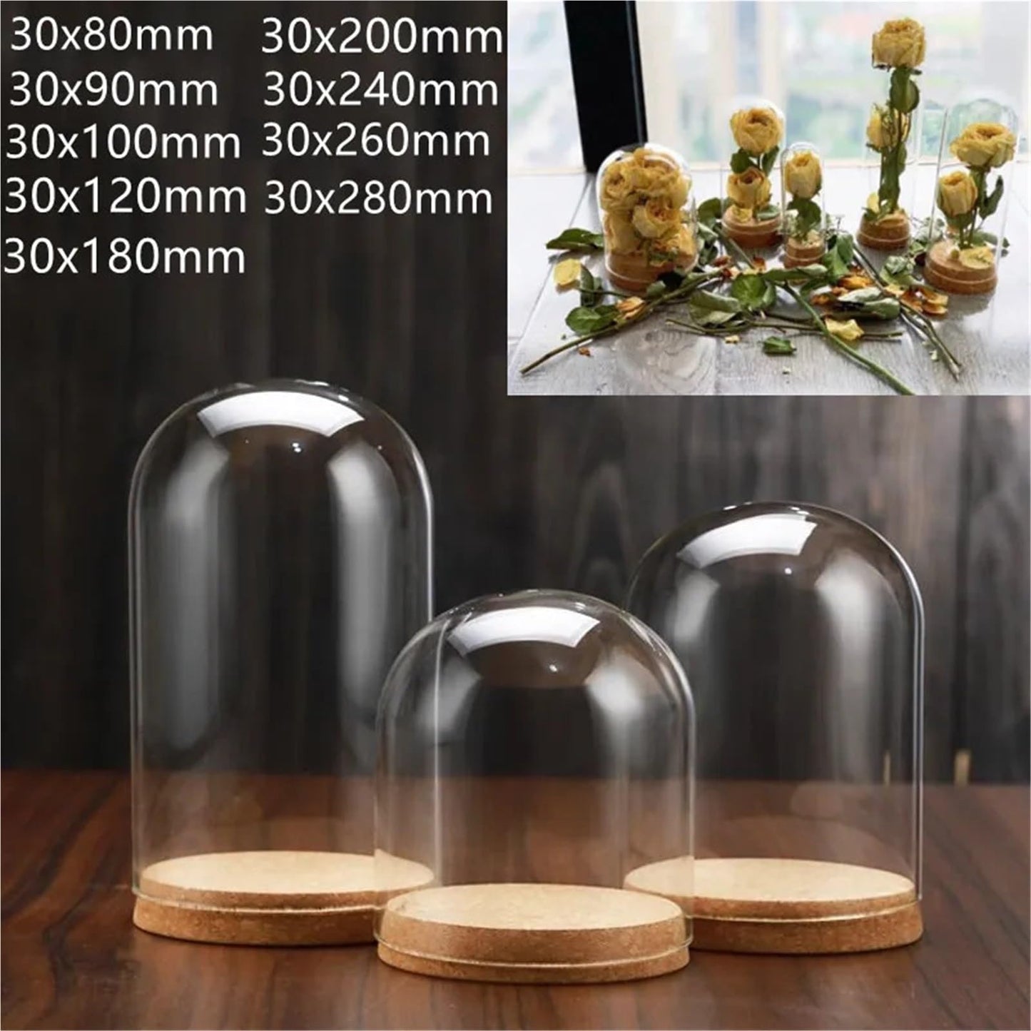 10X Da30mm Glass Bottle Terrarium Jar Cork Base Dome Dust Cover DIY Specimen Succulent Plant Micro Landscape Flower Vase Display(30x90cm)