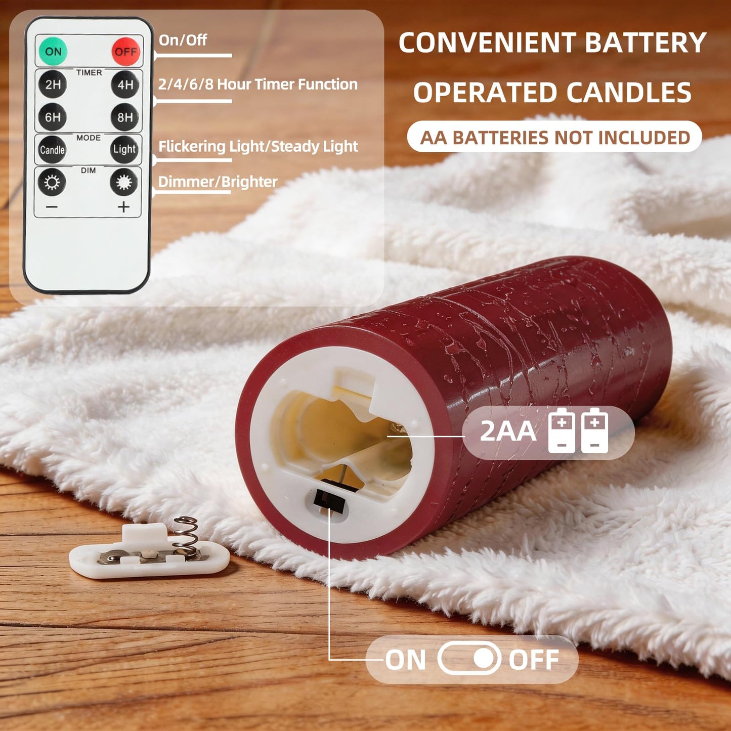 MiKoyi Flameless Pillar Candles with Remote, Battery Operated Candles Real Wax, [5-Pack] Fake LED Flickering flameless Candle with Timer Function for Room Home Decor (2.2" * 5/5.5/6/7/8"") - Red"