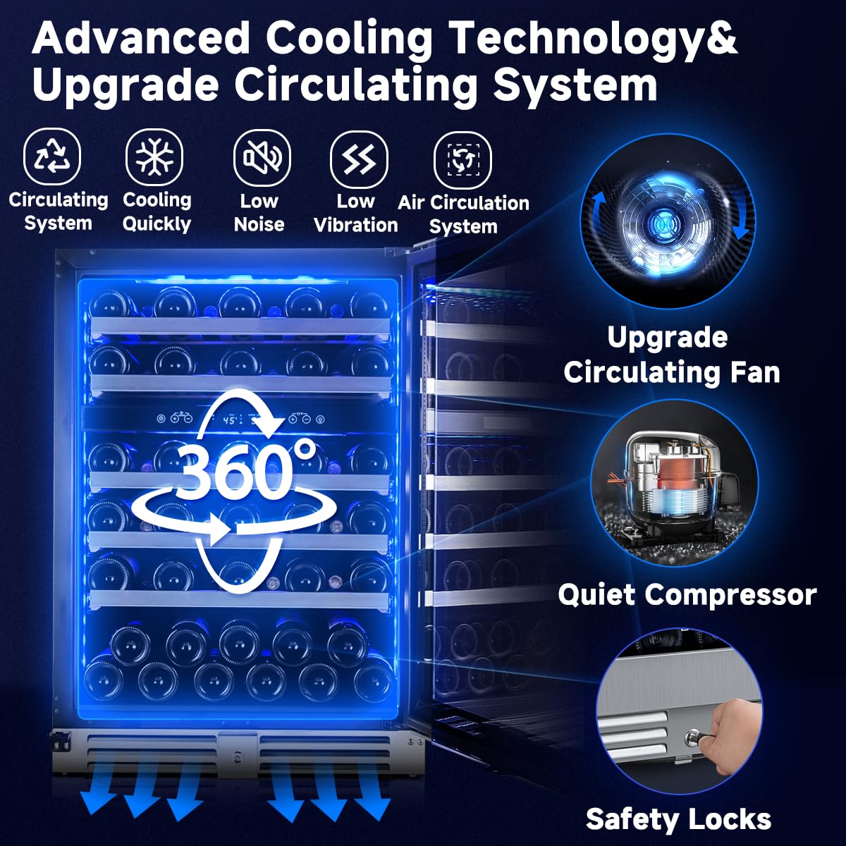 BODEGA 24 Inch Dual Zone Wine Cooler, 56 Bottle Wine Refrigerator, Built-In or Freestanding Wine Fridge, Fast & Quiet Cooling for Red, White, Sparkling Wines.