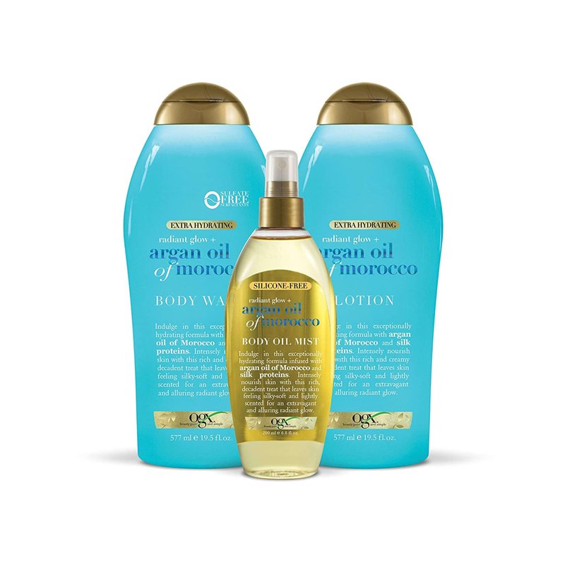 OGX Radiant Glow + Argan Oil of Morocco Extra Hydrating Body Lotion for Dry Skin, Nourishing Creamy Body & Hand Cream for Silky Soft Skin, Paraben-Free, Sulfated-Surfactants Free, 19.5 Ounce