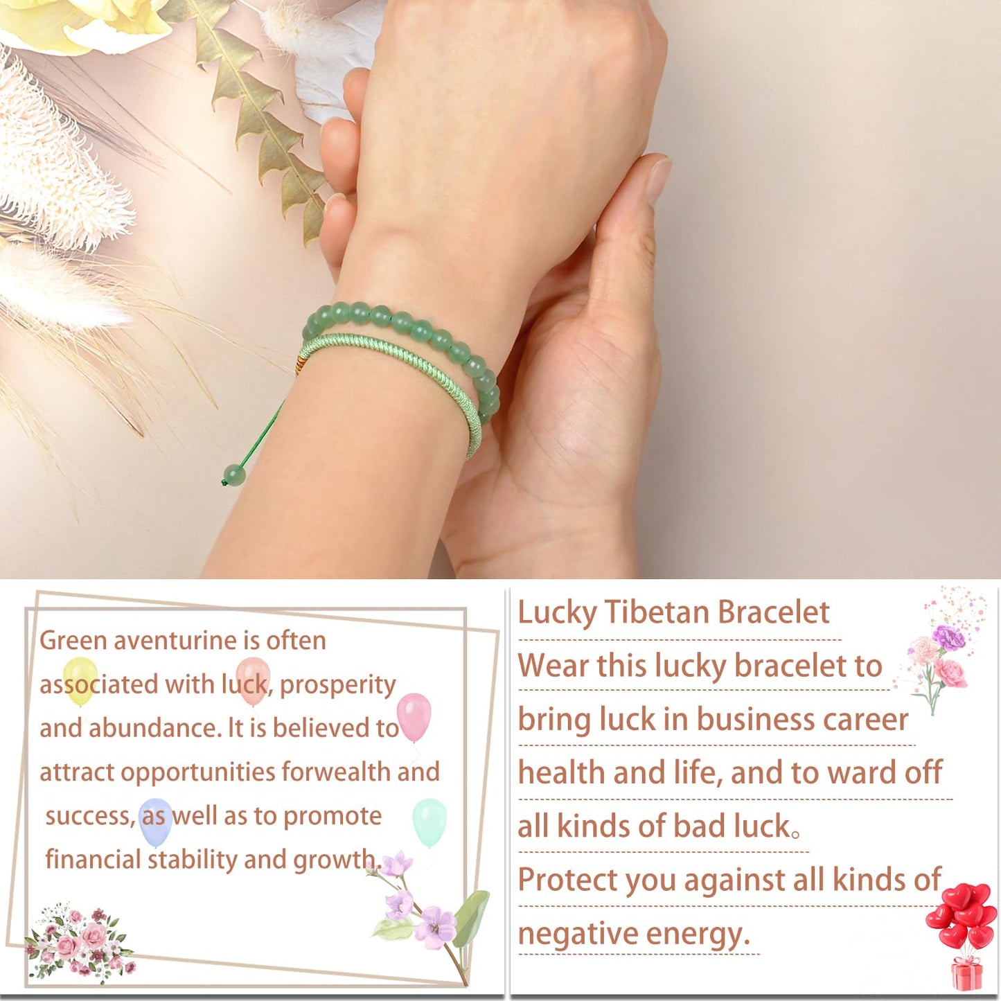 LPBeads 6mm Green Aventurine Bracelet with Handmade Rope Bracelet Size Adjustable Natural Stone Crystal Healing Bracelets Gifts for Unisex Adults