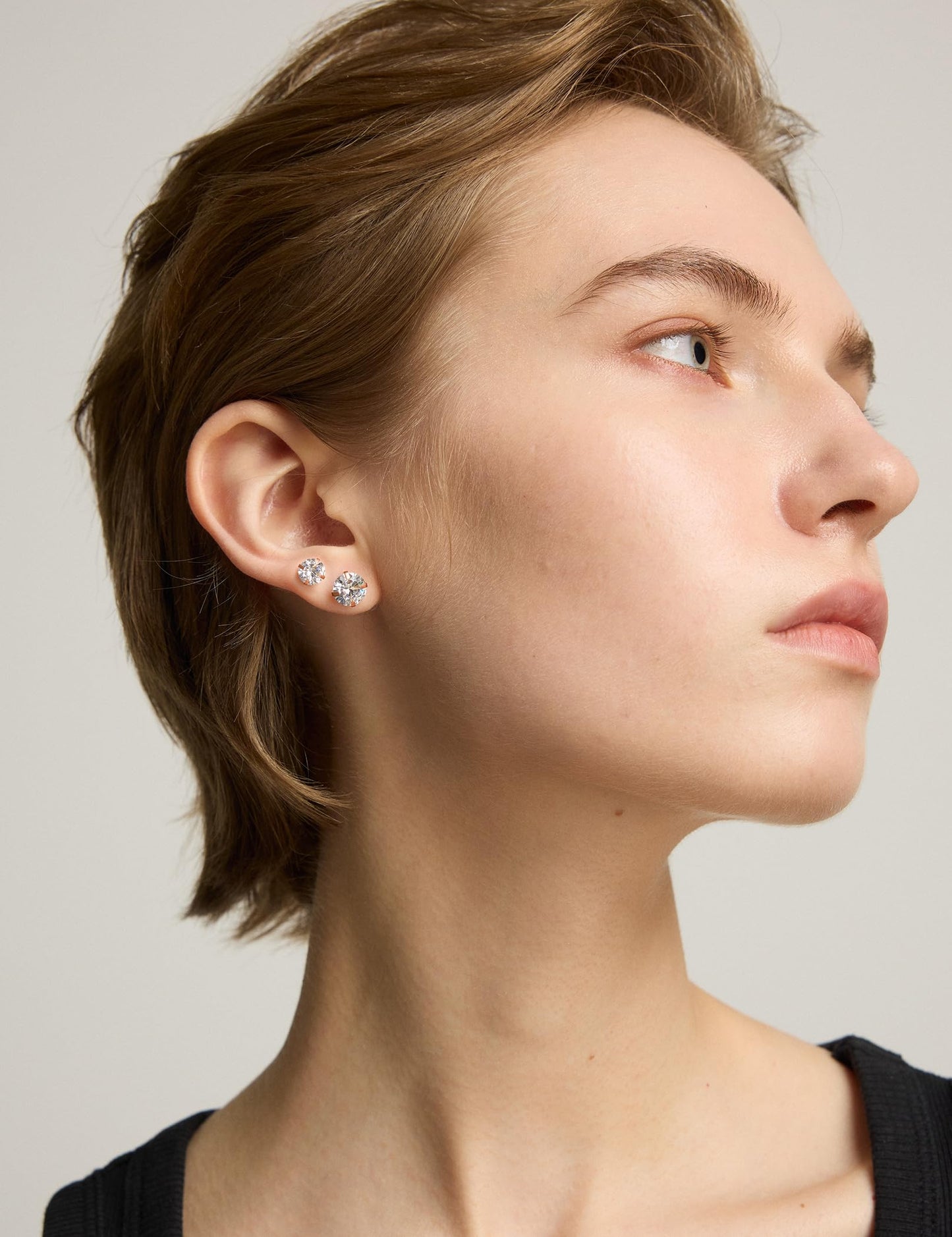 6 Pairs Stud Earrings Hypoallergenic Cubic Zirconia 316L Earrings Stainless Steel CZ Earrings Set 3-8mm (Rose gold)