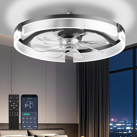 AIKVSXER 20" Ceiling Fan with Light, Modern Low Profile Fan Light, Quiet DC Motor, 6 Speeds, 3000K-6500K Dimmable LED, App & Remote Control, for Bedroom Living Room Indoor Home Decor