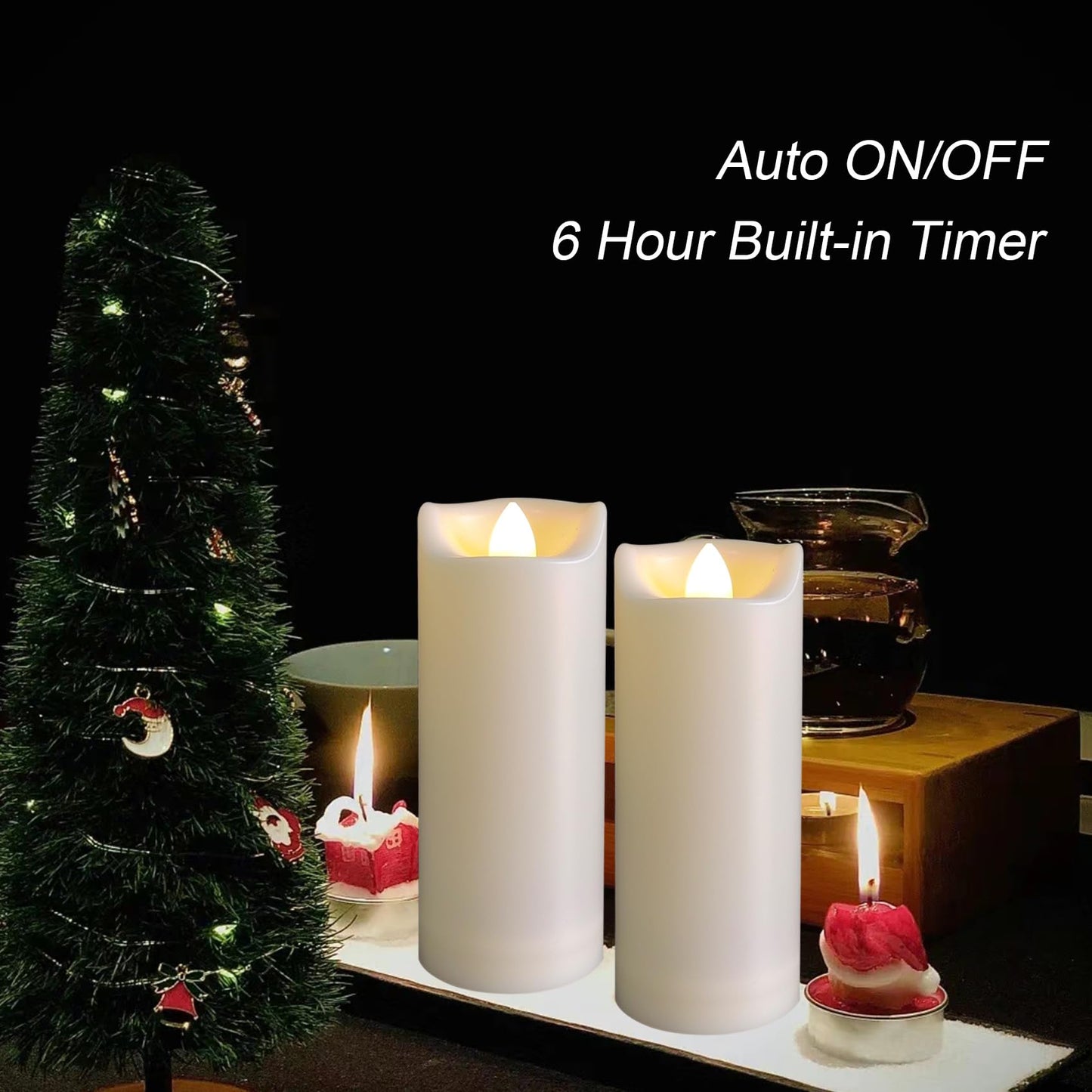 LED Battery Operated Candles 2"x5"" Plastic Flickering Flameless Candles with Timer Outdoor Waterproof Wedding Party Halloween Christmas Birthday Decoration Gifts Realistic Slim Tall Pillar Candles"