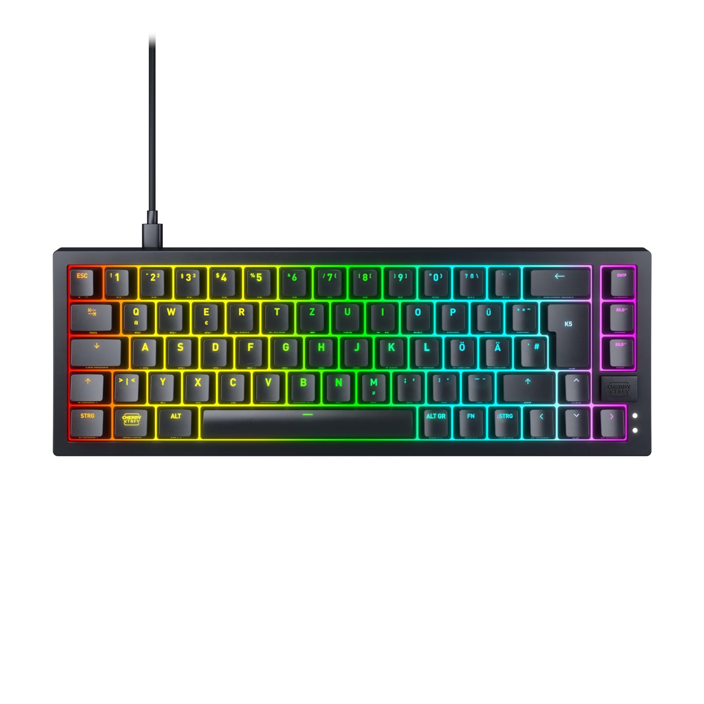 CHERRY XTRFY K5V2 Compact, Mechanical Gaming Keyboard in 65% Format, German Layout (QWERTZ), Hot-Swap Keyboard, CHERRY MX2A RED Switches, Black