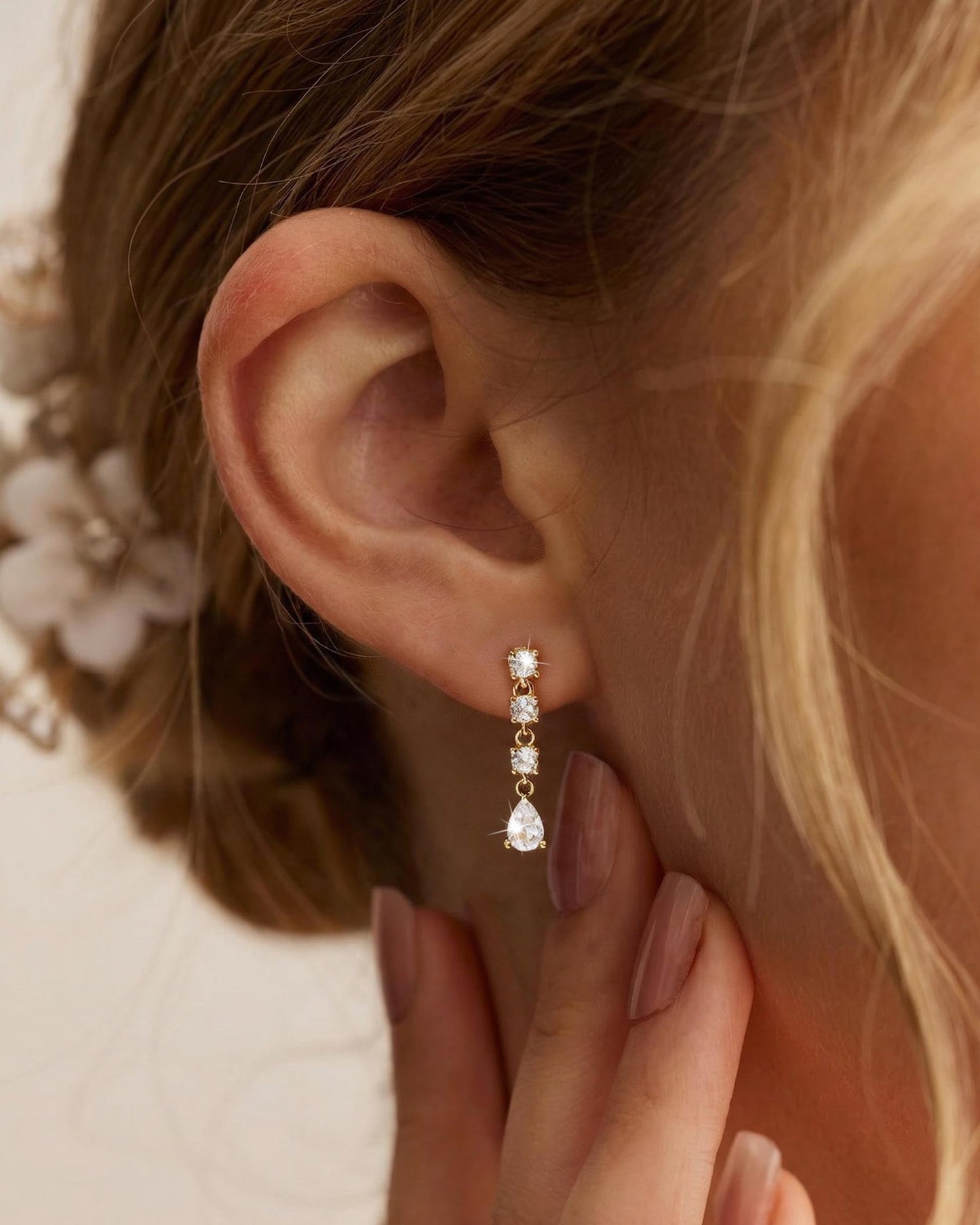 Asdecy Gold Dangle Earrings for Women Trendy - 14K Gold Plated Brides Drop Dangle Cubic Zirconia Elegant Prom Bridal Bridesmaids Wedding Anniversary Dangling Jewelry