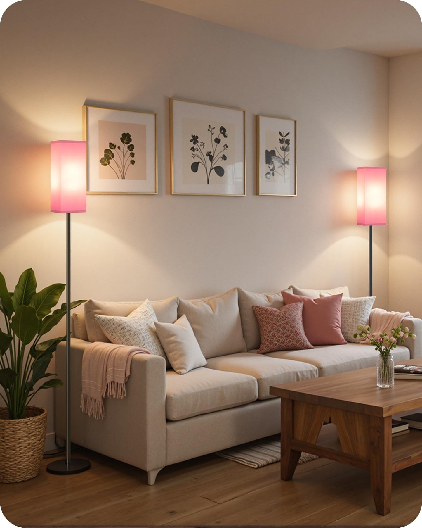 GOEBLESON Set of 2 Floor Lamps for Living Room, Modern Tall Standing Lamps with Foot Switches, Bulb Not Included, 64.6'', for Living Room, Bedroom, Study, Kids Room, Pink and Black P07LDP205W1