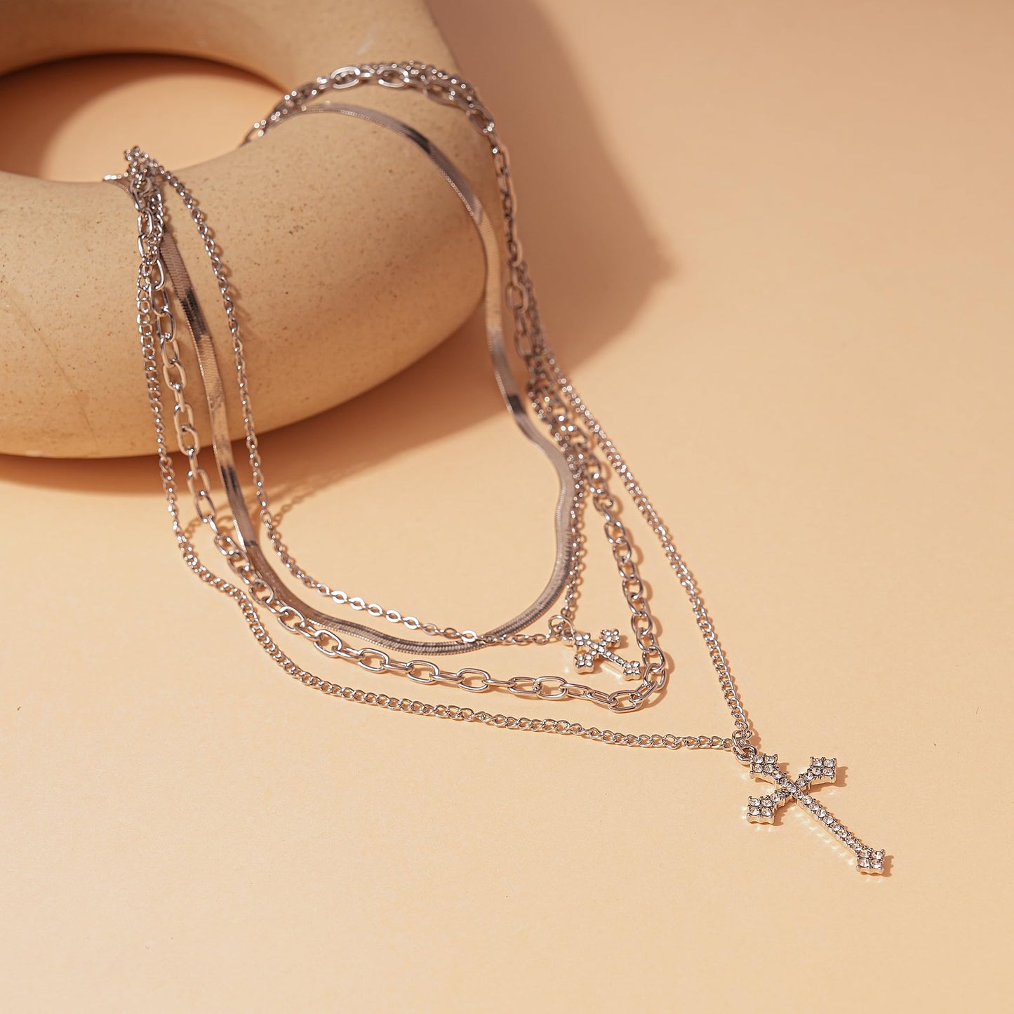 ANDKISS Silver Cross Necklace for Women - Gold Plated Layered Necklace Stack Snake Chain CZ Diamond Cross Pendant Necklaces Jewelry for Women Gift Trendy