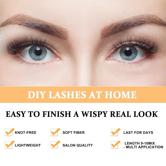B&Q Lash Clusters 280PCS Natural Eyelash Clusters 40D D 16mm Individual Lash Wispy Eyelash Extension with Soft Thin Band Classic Look Pestañas Postizas Comfortable DIY at Home(40D-D-16mm)