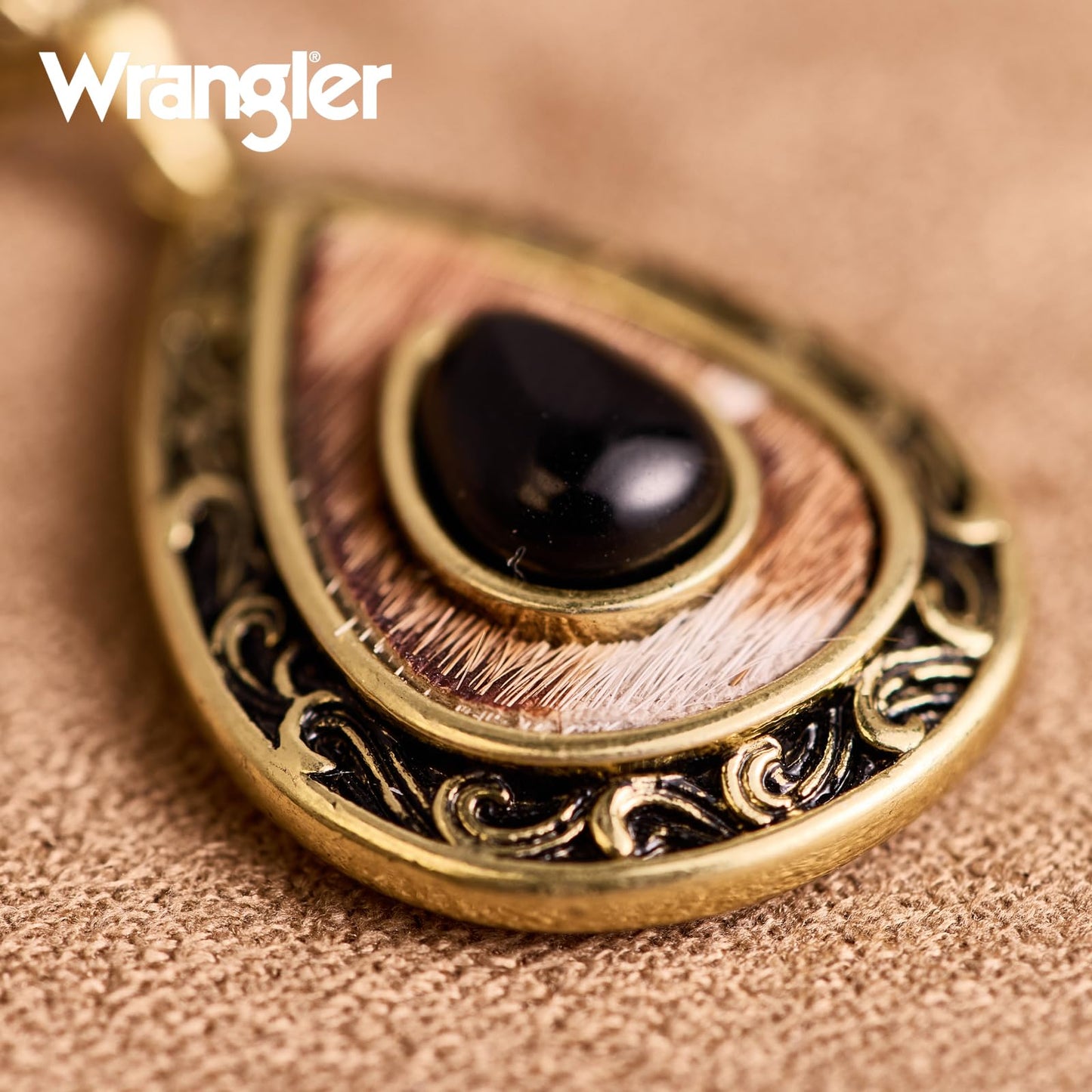 Wrangler Western TearDrop Dangle Earrings for Women Country Statement Genuine Horsehair Turquoise Vintage Cowgirl Cowboy Jewelry (Gold-Black)