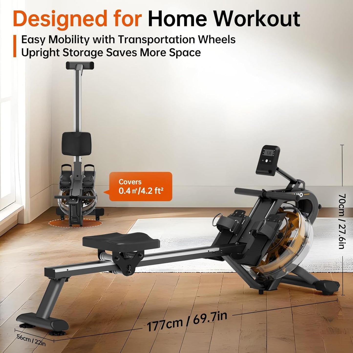 YAMO Rowing Machines for Home, Water Rowing Machine for Immersive Water Rower, Indoor Rowing Machine Large Water Tank & Comfortable Seat, 350lbs Weight Capacity, App Compatible,LCD Monitor