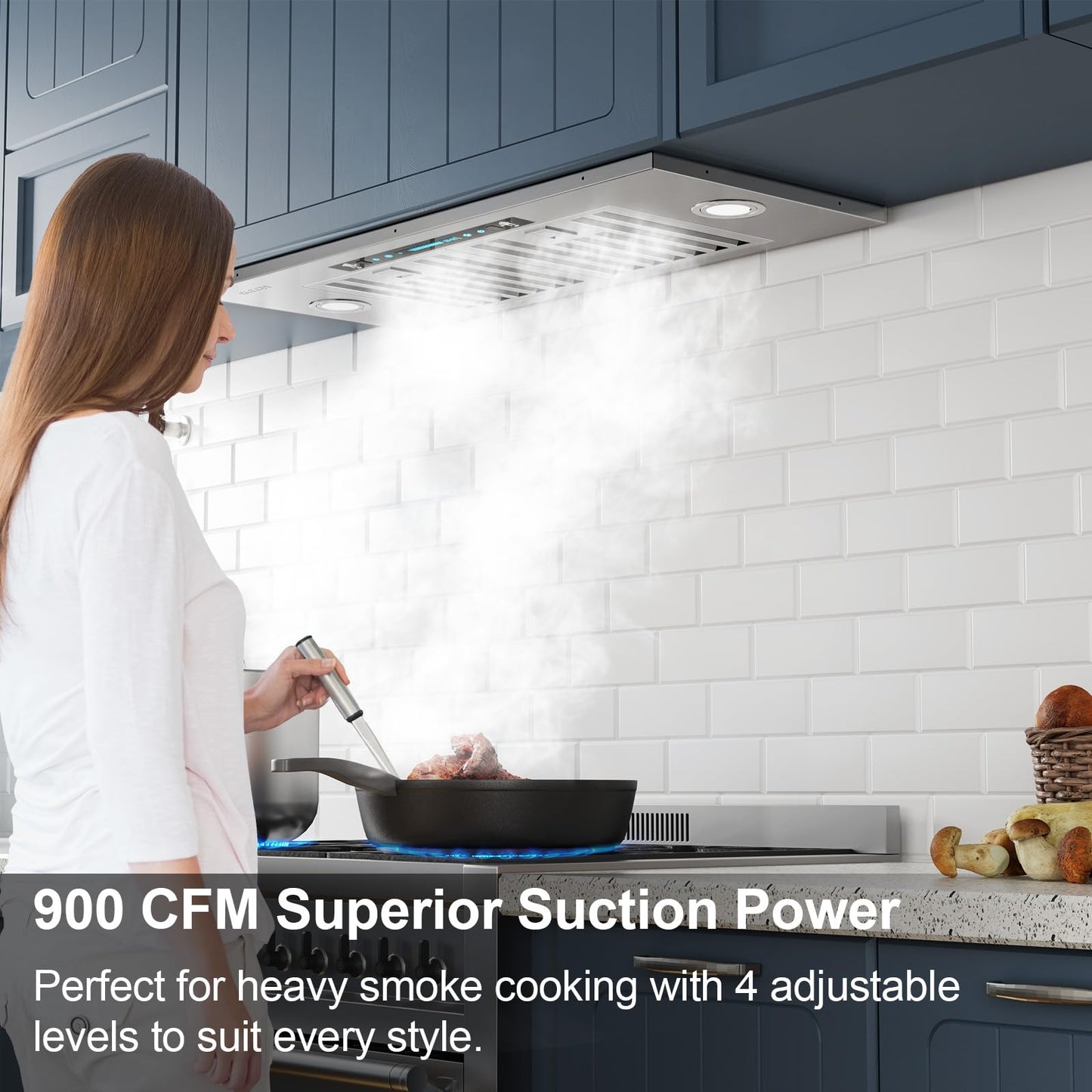 IKTCH 30 inch Range Hood Insert 900 CFM, Ducted/Ductless Convertible Stainless Steel Kitchen Vent Hood, with Gesture Sensing, Touch & Remote Control