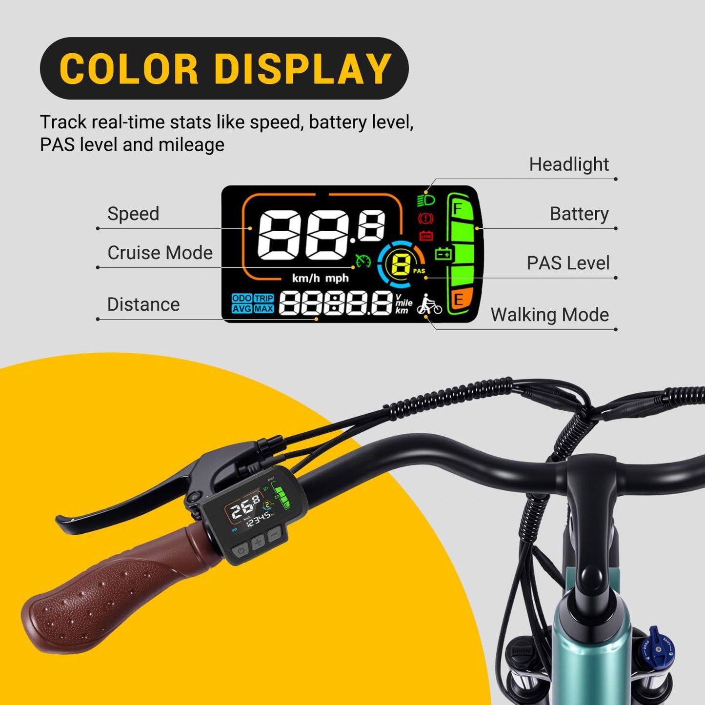 MAXFOOT MF25 Electric Bikes for Adults, 1000W Peak Motor, Up to 70 Miles, 48V 10.4Ah Built-in Battery, 25 MPH Electric Cruiser Bicycle, 26" 7-Speed Ebikes with Suspension Blue