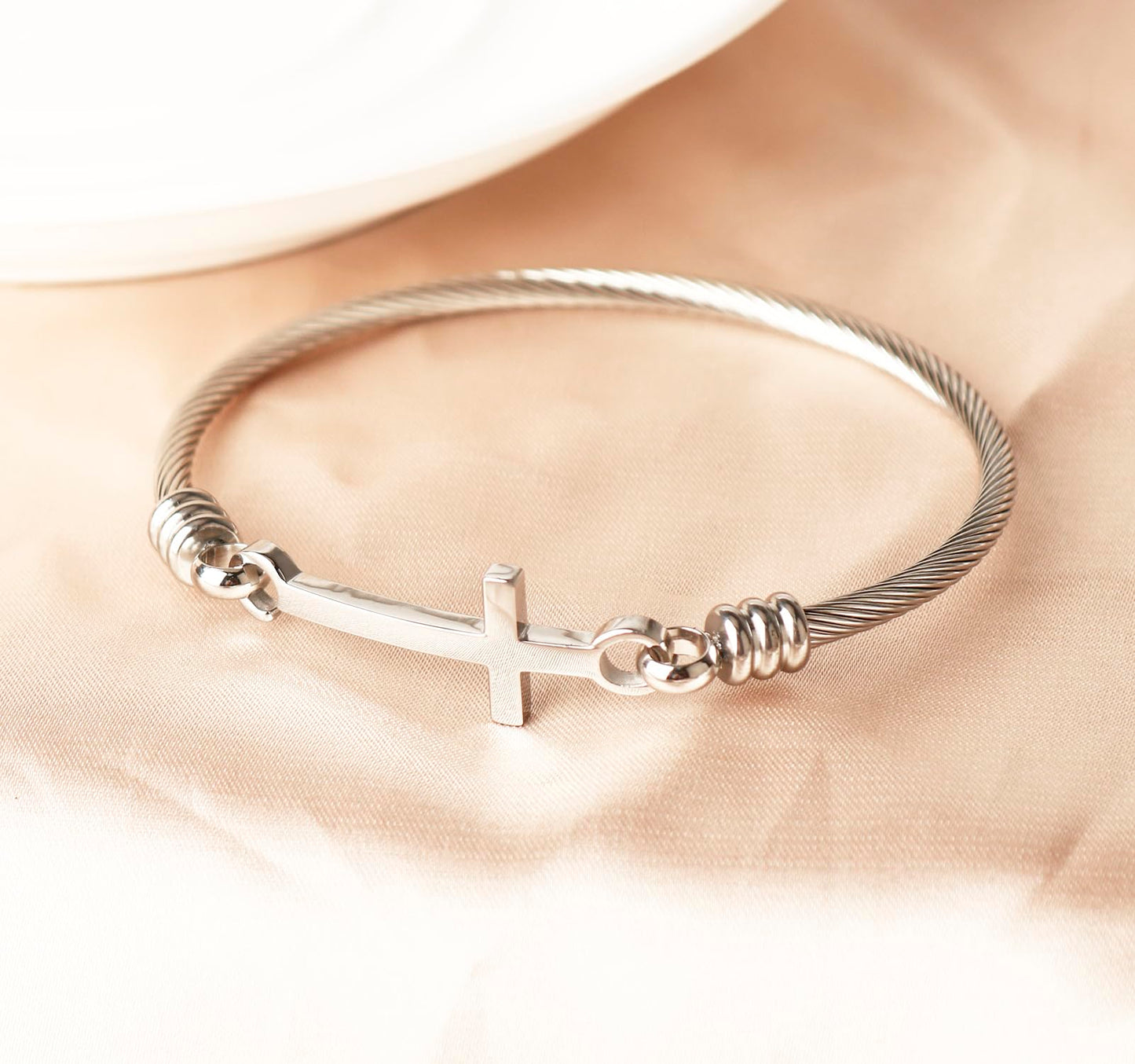 DS Religious Gift for Her Christian Cross Bracelet Bible Verse God is Within Her She Will Not Fall Inspirational Bracelets For Women Stainless Steel Jewelry Gift To Daughter Best Friend (Cross bracelet-Silver 5)