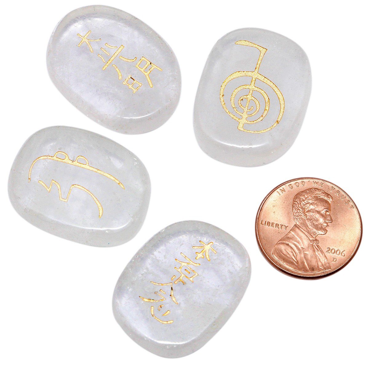 rockcloud Healing Crystal Rock Quartz 4pcs Engraved Chakra Stones Palm Stone Reiki Balancing