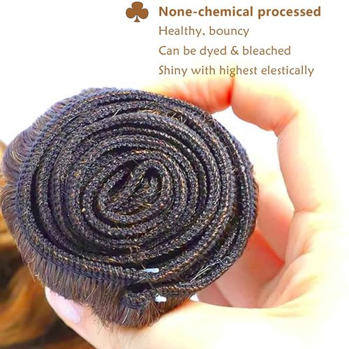 Fabimiya Human Hair Bundles 14 16 18 Inch Light Brown P27/30 Deep Wave Bundles Human Hair 100% Unprocessed Soft Sewn In Hair with Double Weft for Black Women