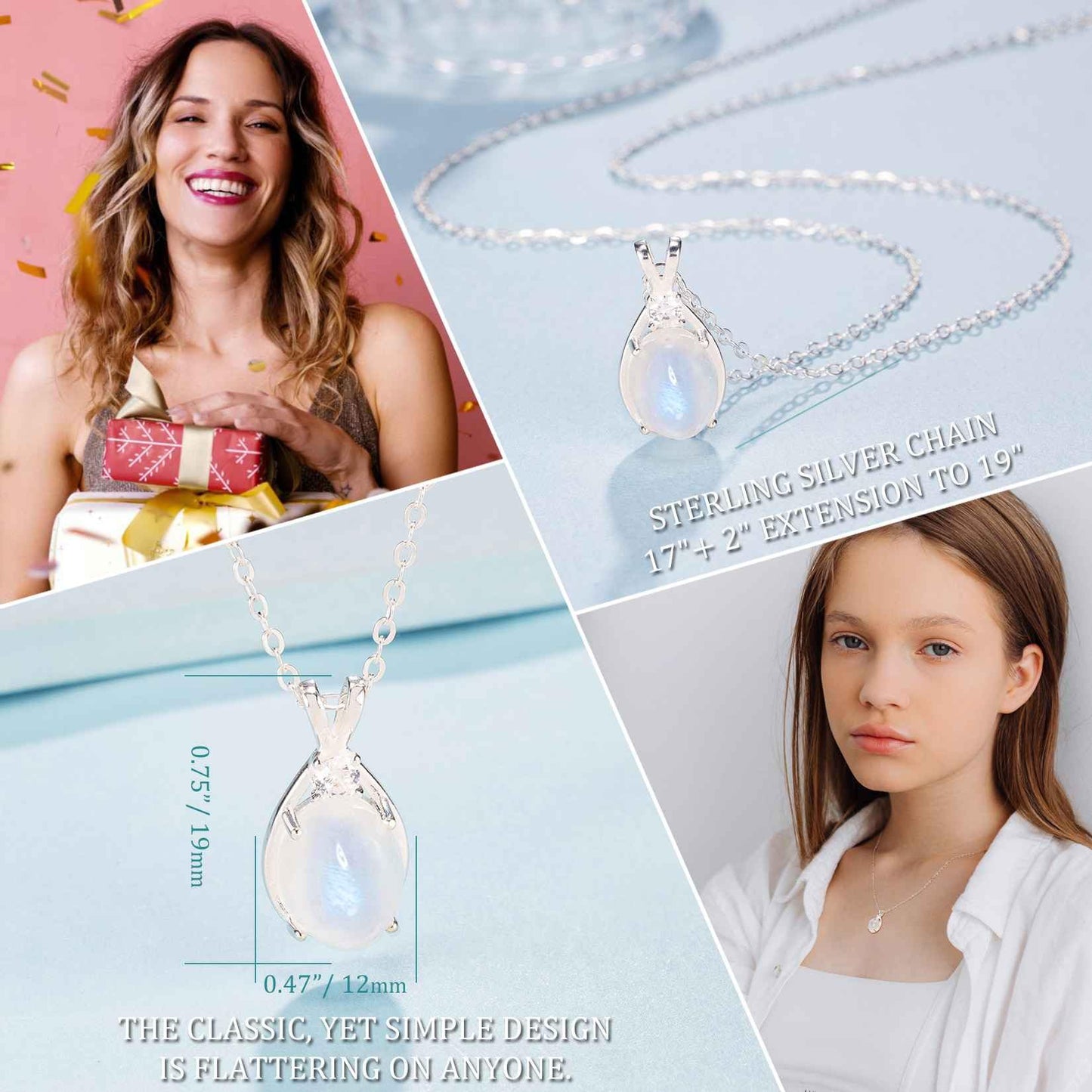 New Beginnings Gifts Moonstone Necklace for Women, Sterling Silver Moonstone Jewelry, Divorce Gift, Healing Gift, New Job, Sobriety Gifts for Women