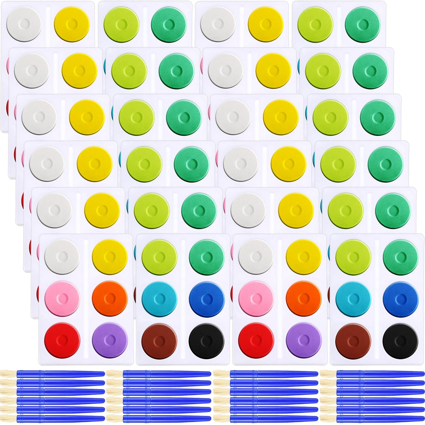 Nuanchu 12 Set 144 Pcs Tempera Paint Cakes with Tray 12 Colors 2.24 x 0.71 Inch Painting Cakes with Paintbrush Paints Blocks Art Supplies for Art Sessions Drawing Artists Beginners