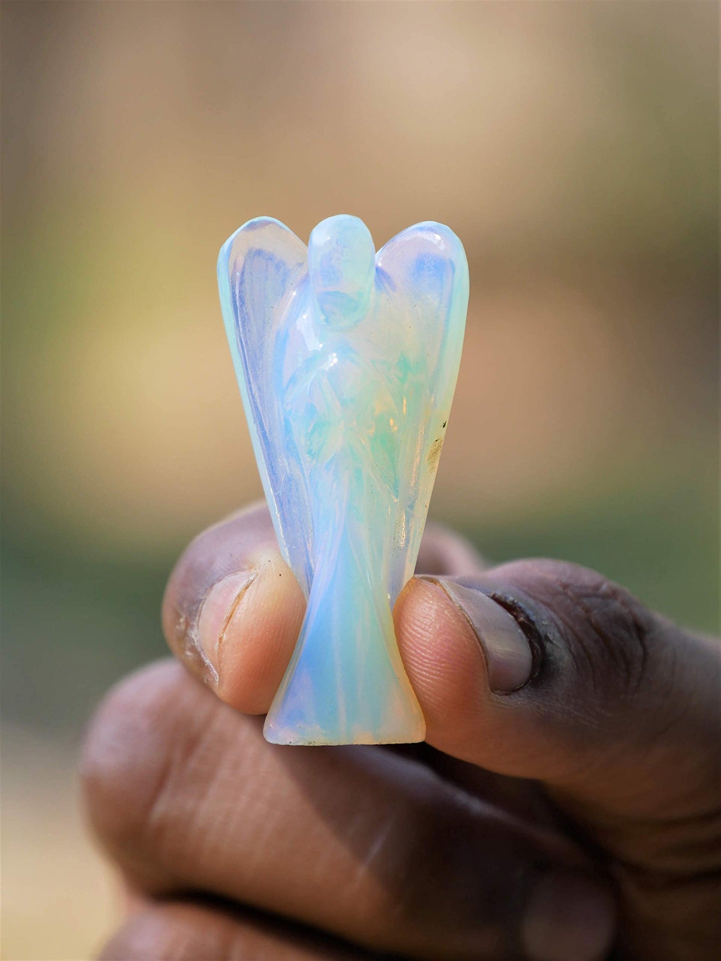 "Opalite Gemstone Guardian Angel Healing Crystal, Hand Carved Pocket Angel Figurine - Crystals for Positive Energy, Handmade Mini Statue for Love, Peace & Healing, Natural Gemstone Healing Figurine"