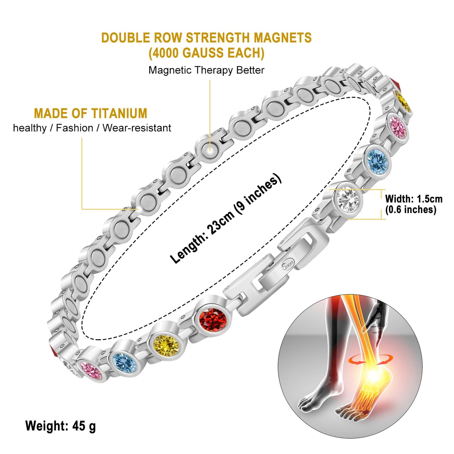 JEROOT Titanium Steel Magnetic Anklets Bracelets for Women, Magnetic Anklet for Women with 3500 Gauss Magnets, Adjustable Women's Anklet for Jewelry Gift