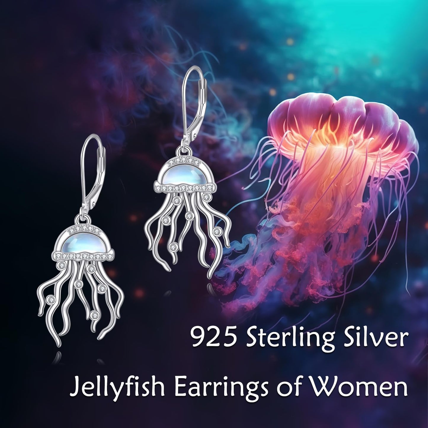 YAFEINI Jellyfish Earrings 925 Sterling Silver Moonstone Jellyfish Dangle Earrings Jellyfish Jewelry Gifts for Women