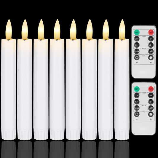 AFINETH Battery Operated Flameless Taper Candles with Remote, 6.4 Inch White LED Candlesticks Flickering, Short Flameless Candles Decorative for Weeding Home Party Festival, 8 Pack