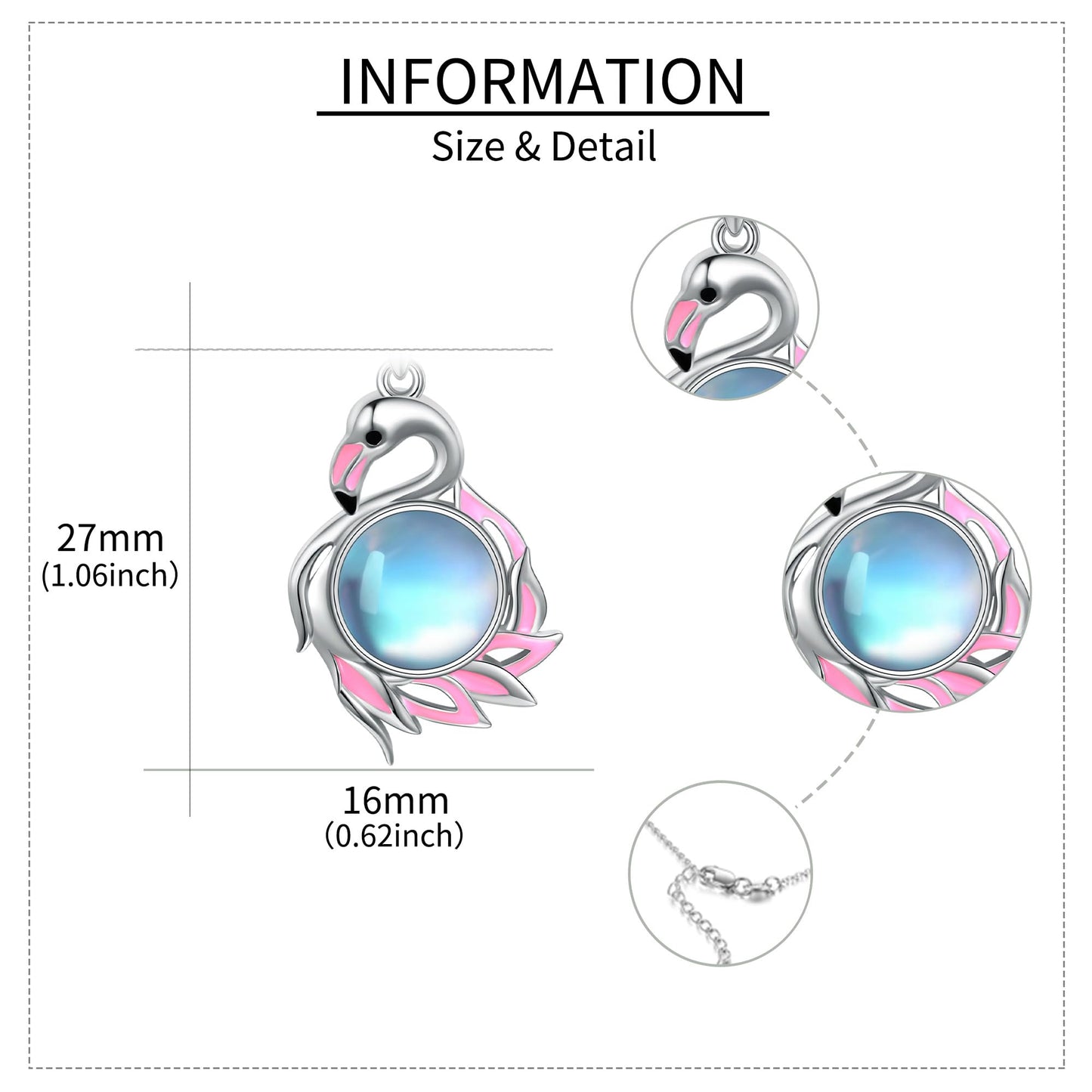 YAFEINI Flamingo Necklace 925 Sterling Silver Moonstone Pendant Christmas Mother's Day Jewelry for Women Mom Ladies