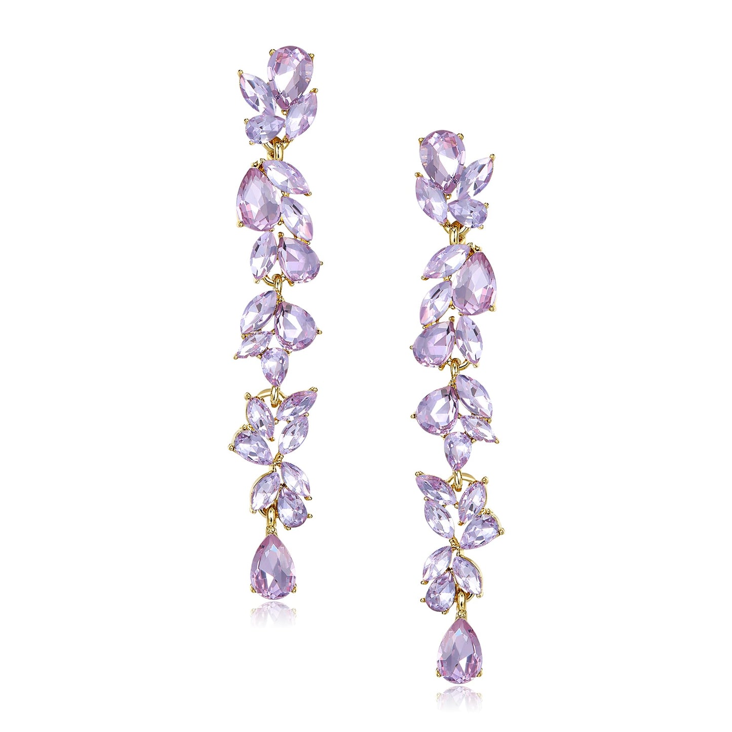 EVER FAITH Wedding Rhinestone Chandelier Dangle Earring for Women, Crystal Art Deco Bridal Teardrop Marquise Long Drop Earrings for Prom Light Purple Gold-Plated-Base