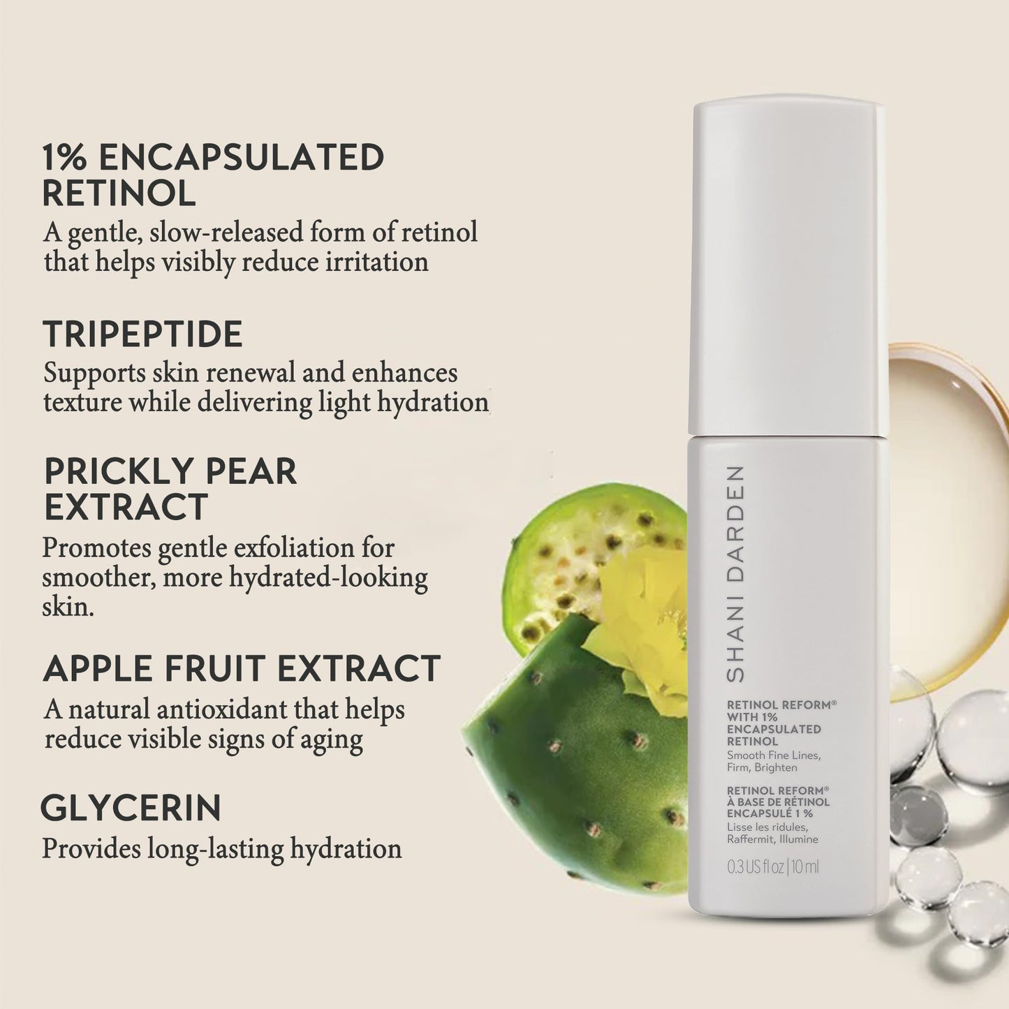 SHANI DARDEN SKIN CARE Retinol Reform with 1% Encapsulated Retinol Serum for Face & Neck, Gentle Slow-Release Retinol Face Serum with Tripeptide for Wrinkles, Fine Lines & Uneven Tone, 0.3 fl oz