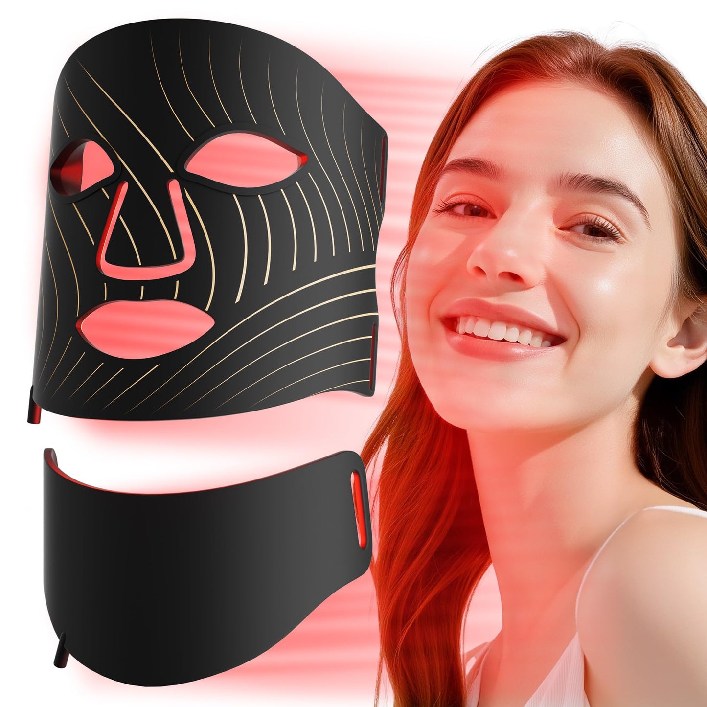 LED Light Therapy Mask Skin Care Mask & Neck, Red & Infrared Lights Masks Wavelength LED Face Mask Light Therapy for Home Use Black