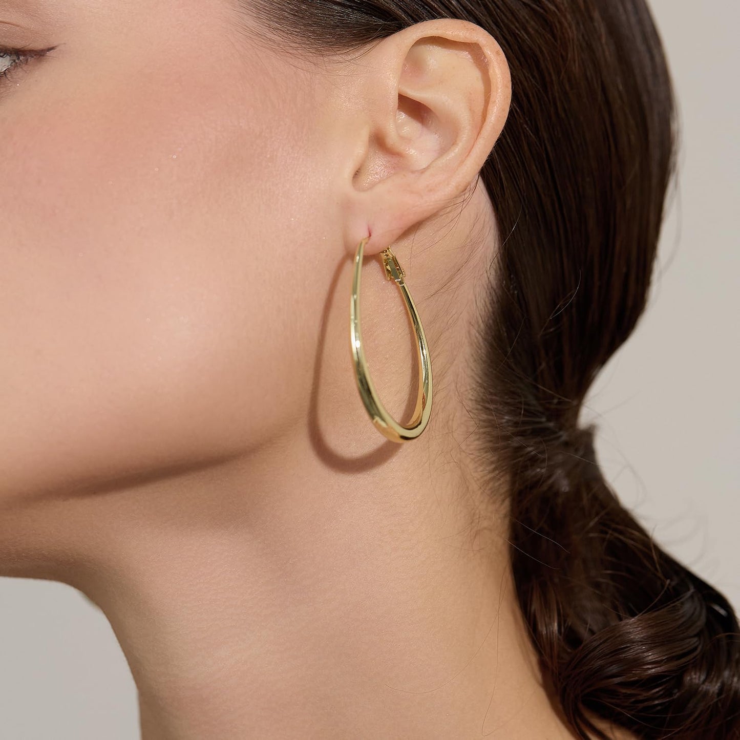 Lightweight Oval Hoop Earrings for Women - 14K Gold Plated, Rose Gold Plated and Sterling Silver Plated Large Oblong Hoop Earrings for Women Statement Jewelry Gift (gold)
