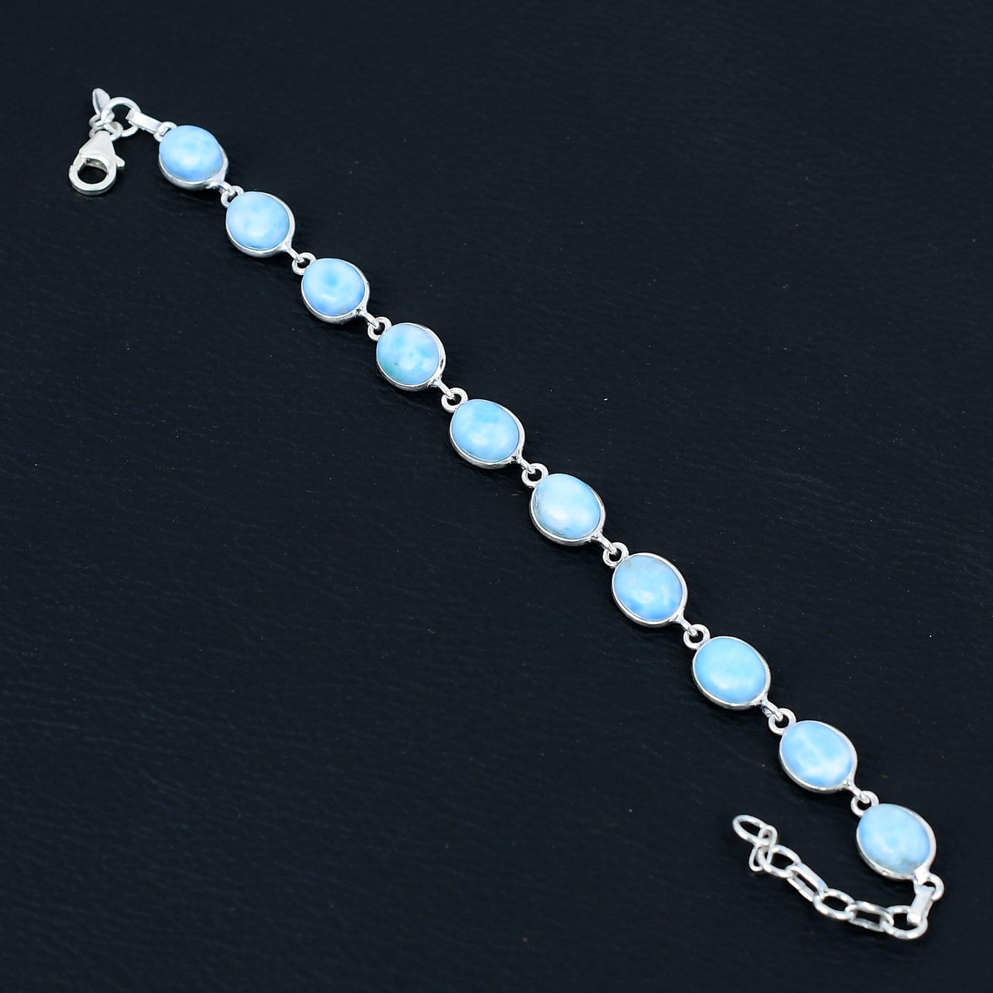 Silver Palace 925 Sterling Silver Natural Larimar Gemstone Link Tennis Bracelet Gift For Unisex 7 Inch To 8 Inch