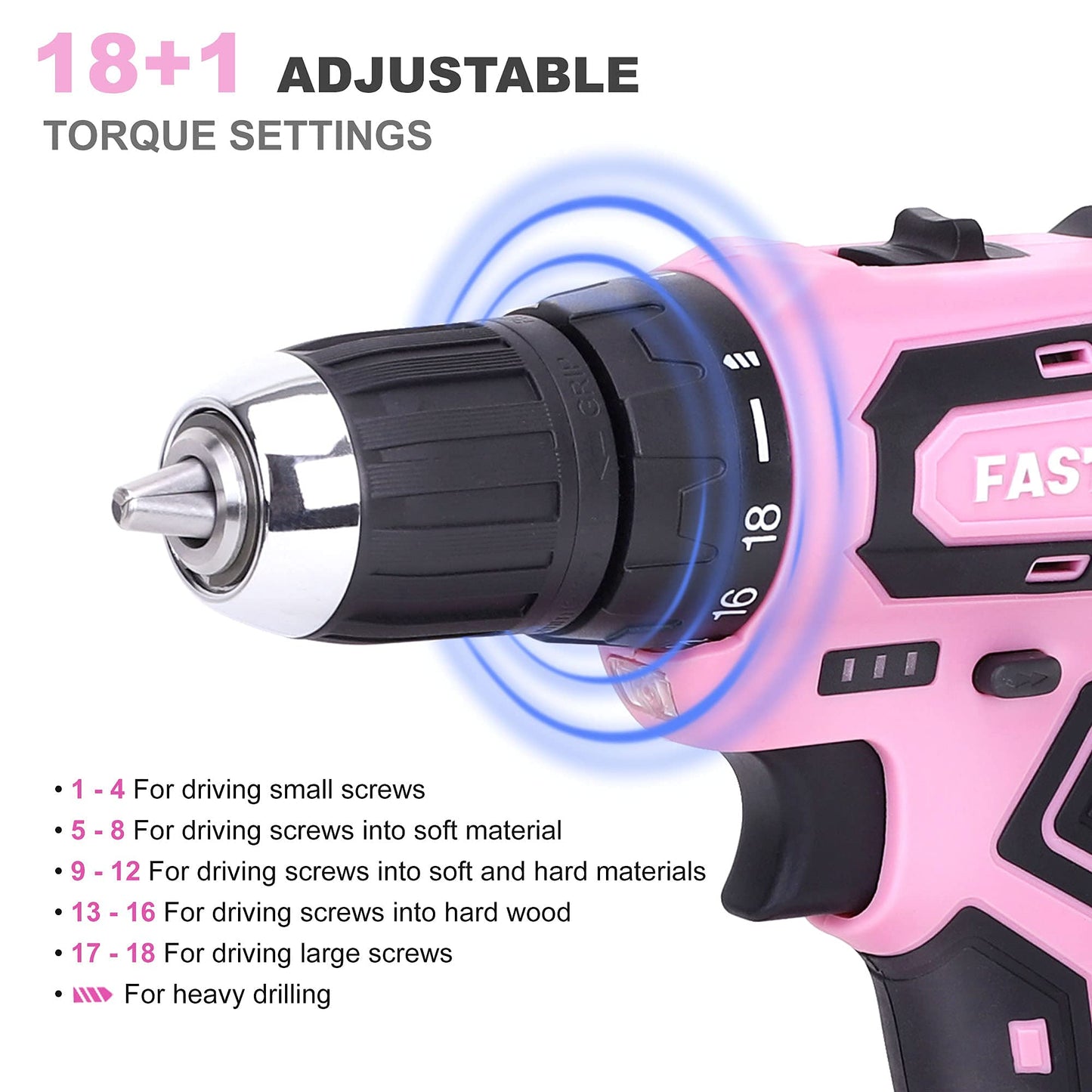 FASTPRO 232-Piece Pink Tool Set with Drill, 20V Cordless Drill Driver and Home Tool Set, Pink Drill Set for Women, Lady's Repairing Kit with 12-Inch Storage Bag, Pink