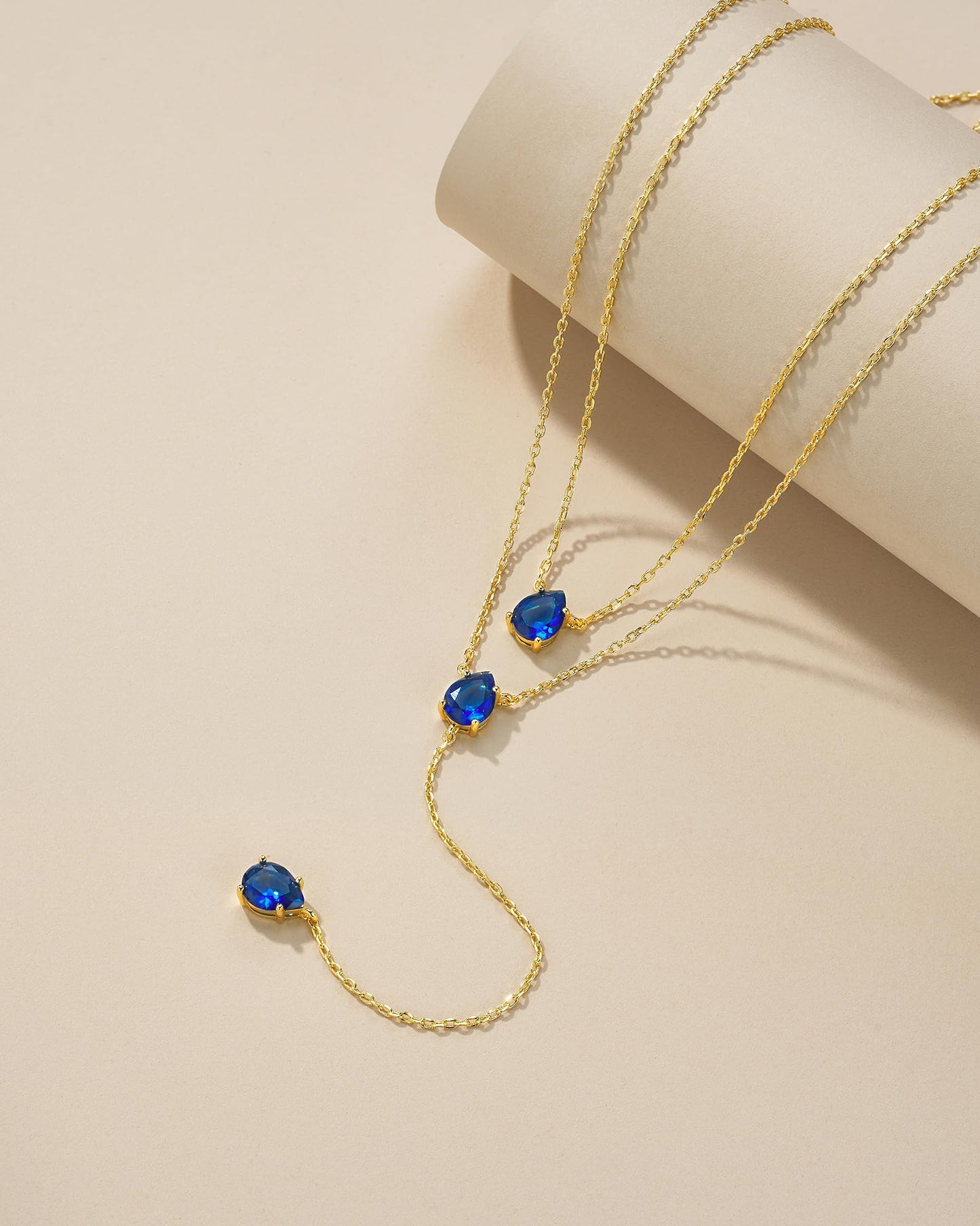 SNGIA Long 18K Gold Plated Blue Green Red Layered Pendant Necklace For Women (Emerald, Ruby, Seafoam, Sky, Sapphire, Pink), Dainty Birthstone Necklace, Statement Necklace Jewelry Gifts.