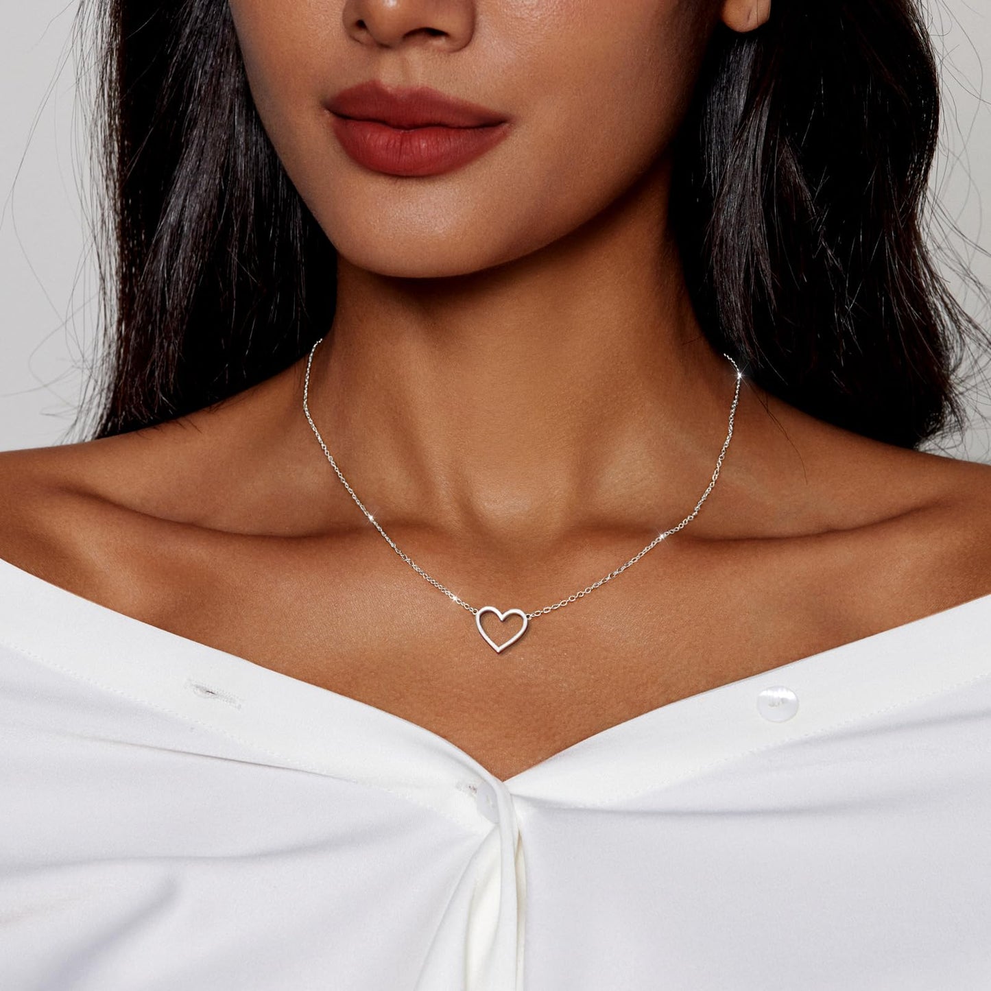 Zeffy Silver Heart Necklace for Women Cute Necklaces Trendy Open Heart Choker Necklaces Dainty Simple Silver Jewelry for Women Gifts