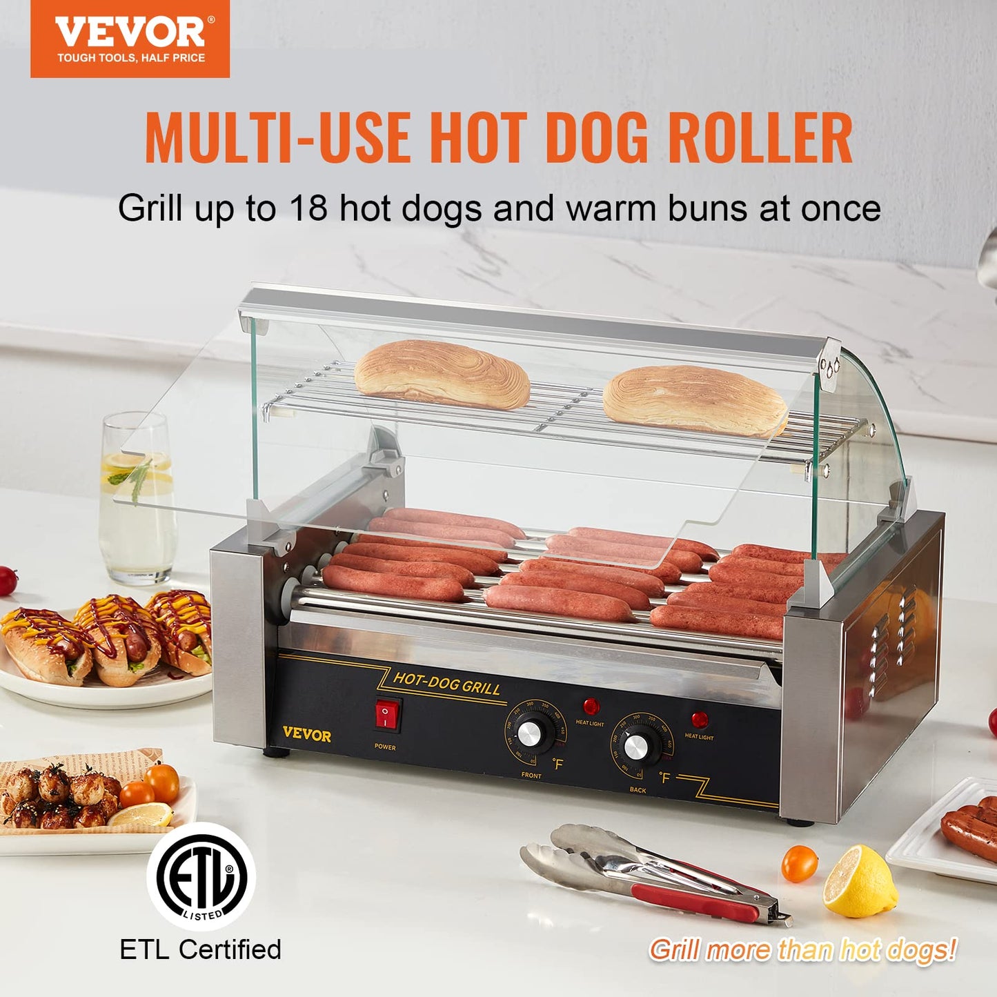 VEVOR Hot Dog Roller 7 Rollers 18 Hot Dogs Capacity 1050W Stainless Sausage Grill Cooker Machine & 7" Red Checker Paper Hot Dog Trays- Pack of 100ct