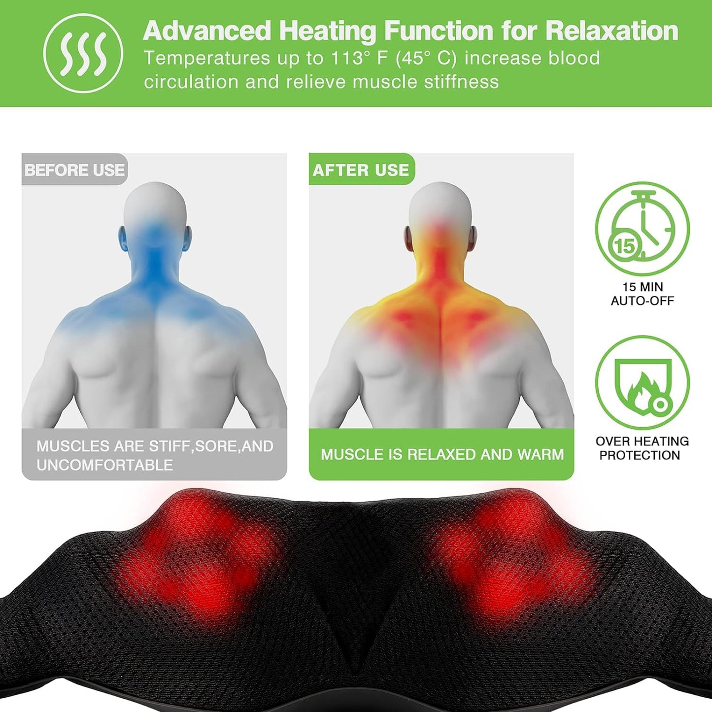 cotsoco Shiatsu Back Neck and Shoulder Massager with Heat,Deep Tissue 3D Kneading Pillow, Electric Full Body Massager for Legs,Foot,Body Muscle Pain Relief,Gifts for Mom Dad