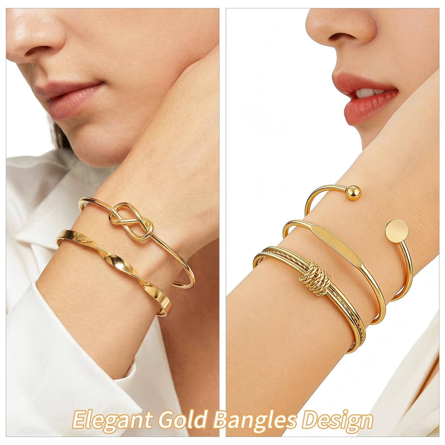 VEINARDYL Gold Bracelets set for Women, Gold Plated Bangles Cuff Bracelets Stack, Open Adjustable Bangles Fashion Accessories Jewelry Set for Gifts Birthday Valentines Day