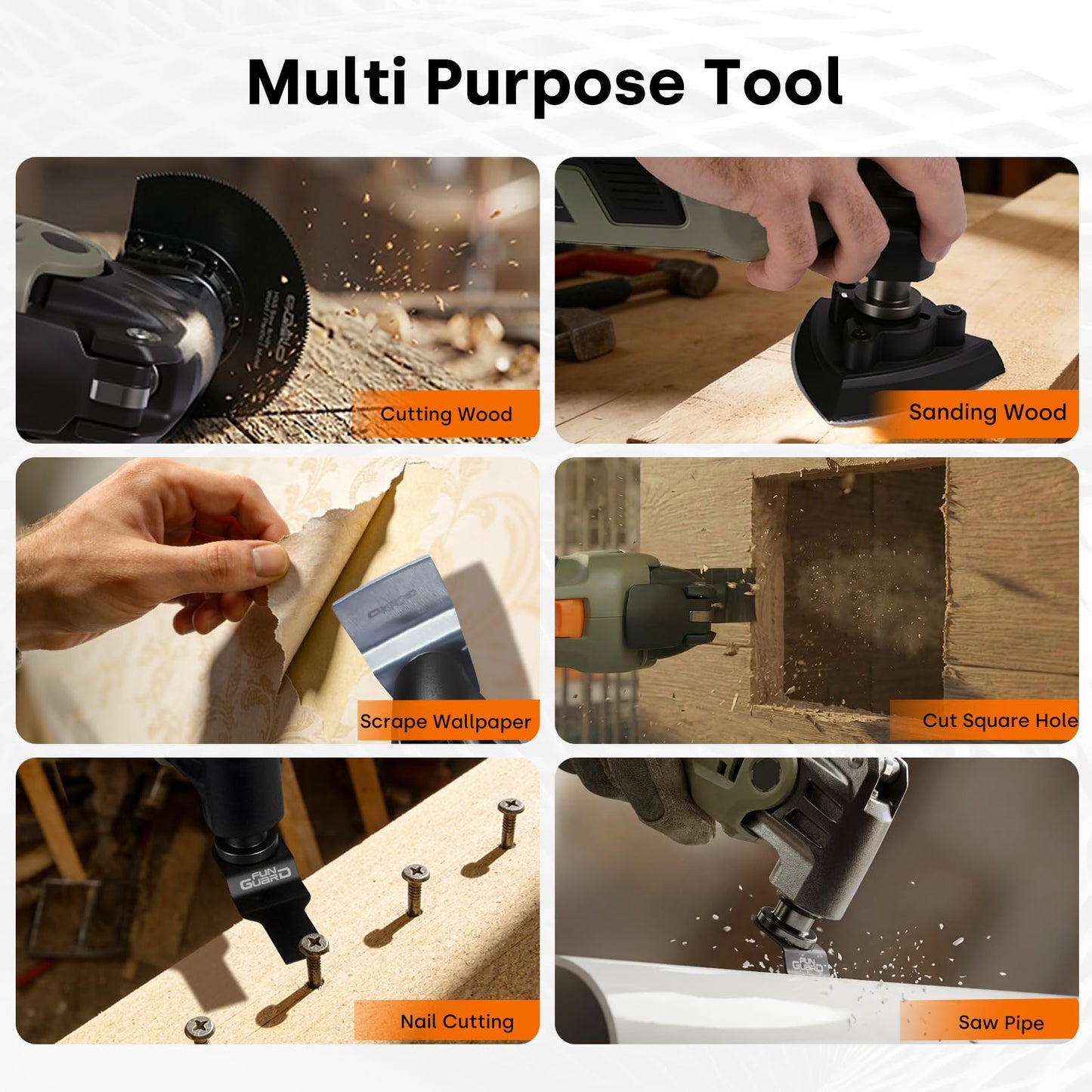 Funguard 400W Oscillating Tool Kit, 6-Speed Corded Oscillating Multi-Tool with Quick Release, 4.5° Angle, Blades, Sanding Pad, Sandpapers, Scraper and Storage Bag