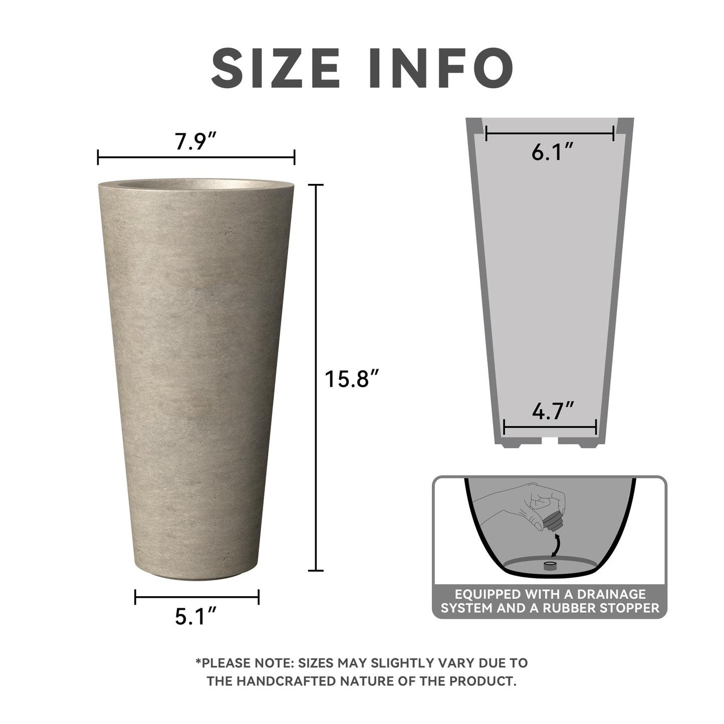 Kante Tall Concrete Planter (Set of 2), 15.8 Inch Height Large Flower Pot for Indoor Outdoor Plants, Suitable for Home, Patio, Garden, Porch, Weathered Concrete