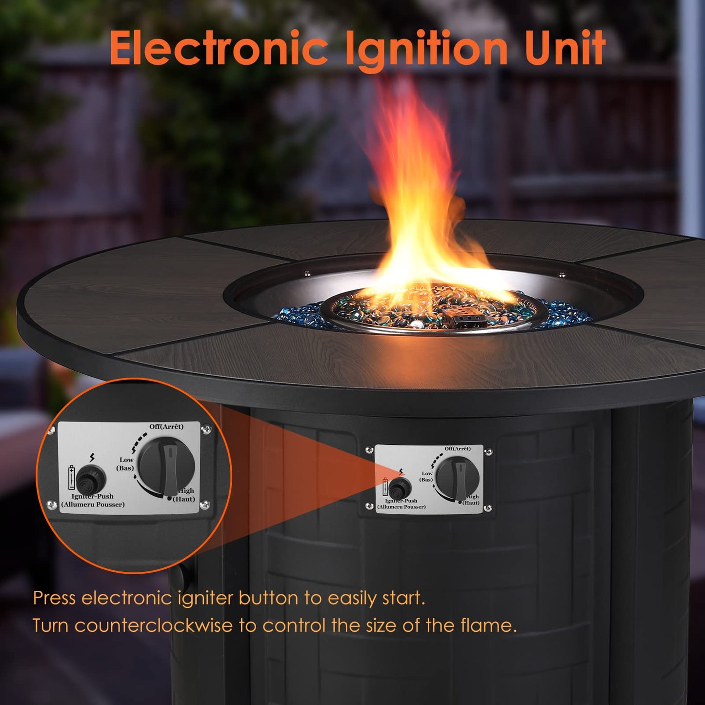 TLGREEN Propane Fire Pit Table 42 Inch Round – 50,000 BTU Outdoor Fire Pit with Lid, Converts to Patio Coffee Table, Certified, Includes Waterproof Cover & Blue Fire Glass