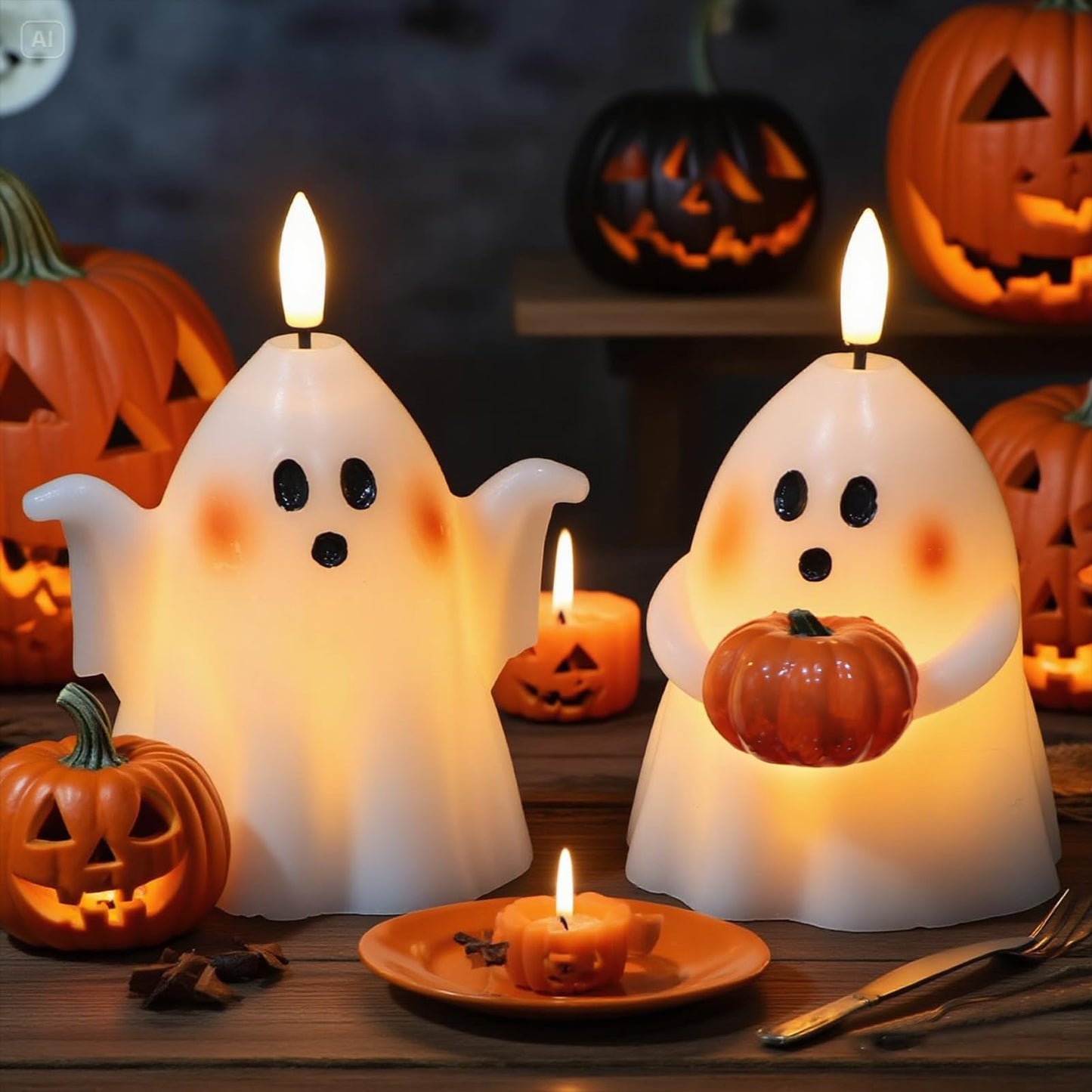 Eldnacele Spooky Ghost Halloween Flameless Candles with Timer Set of 2 Battery Operated LED Pillar Candles Ghost Light Real Wax 3D Wick Flickering Long Lasting Home Indoor Decor(3.5" D x5 H)"
