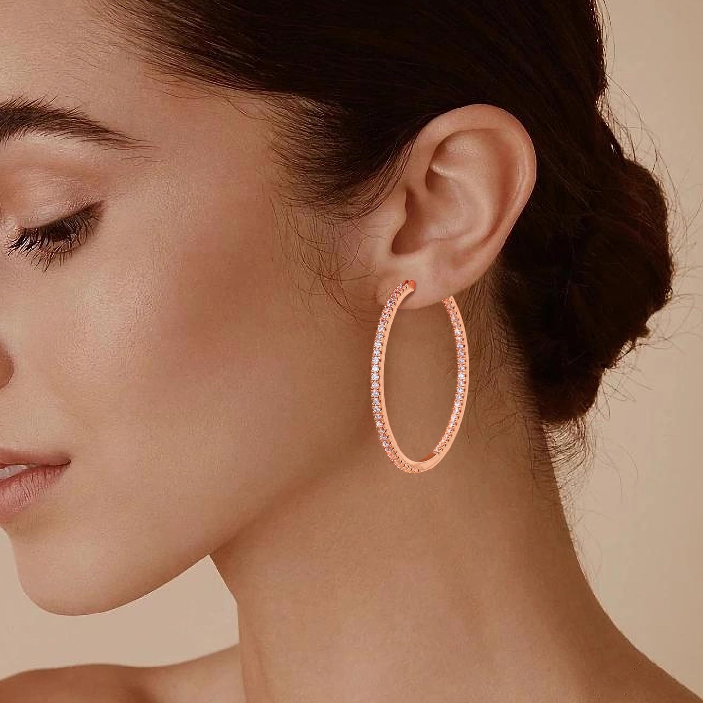 Gacimy Rose Gold Hoop Earrings for Women, 50mm Cubic Zirconia Hoop Earrings, 14K Rose Gold Plated Brass with 925 Sterling Silver Post