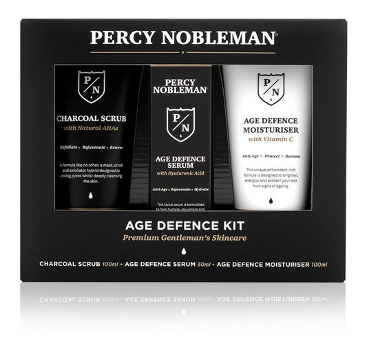 Percy Nobleman Age Defence Kit – Men’s Skincare Gift Set with Charcoal Face Scrub, Hydrating Facial Serum with Hyaluronic Acid & Vitamin C Moisturiser for Cleansing, Nourishment & Healthy Skin