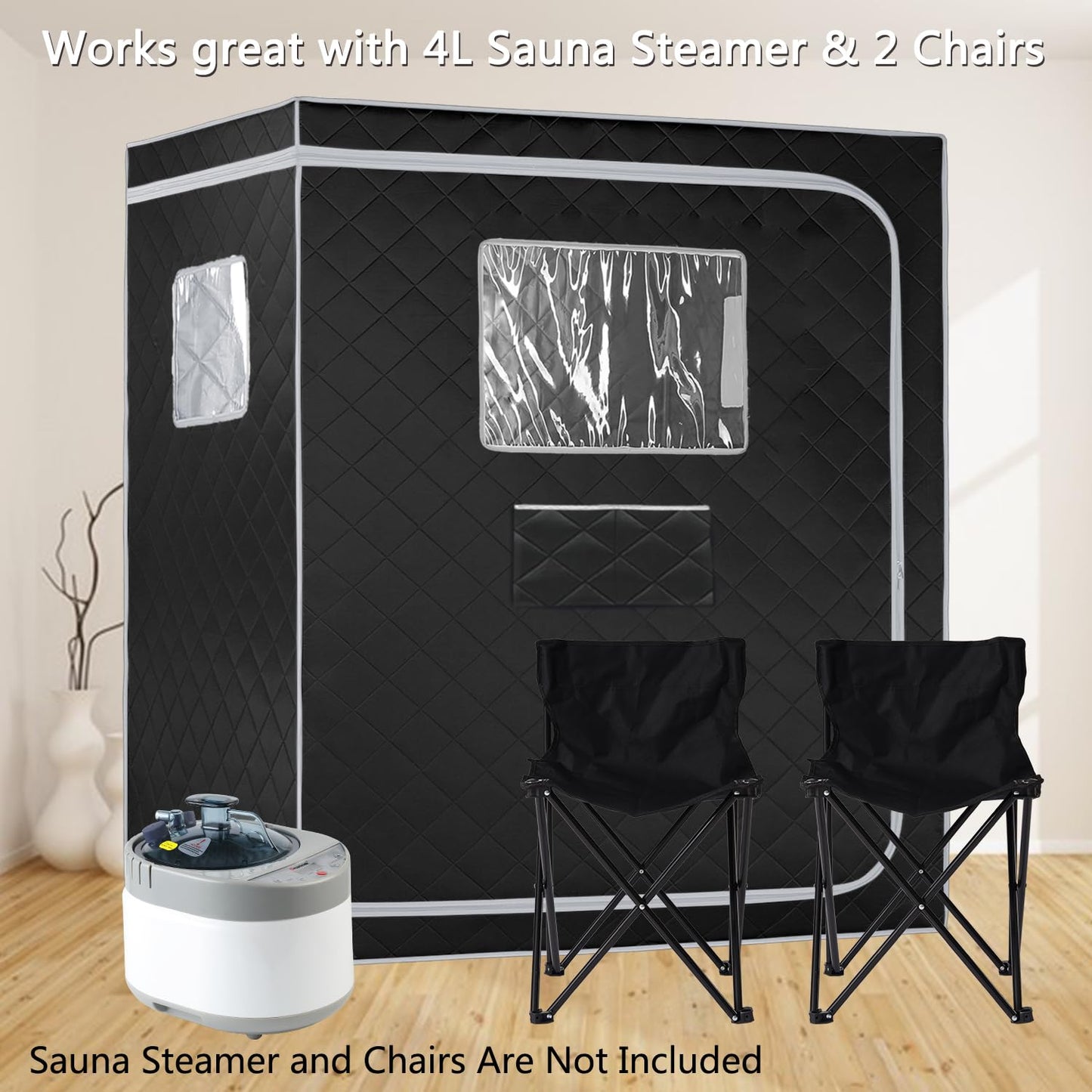 Smartmak Full Size Steam Sauna Tent, Portable Whole Body Home Spa Room, 1 or Two Person Large Space, Steamer NOT Included (47.28" x 35.46" x 63" Grey Border)
