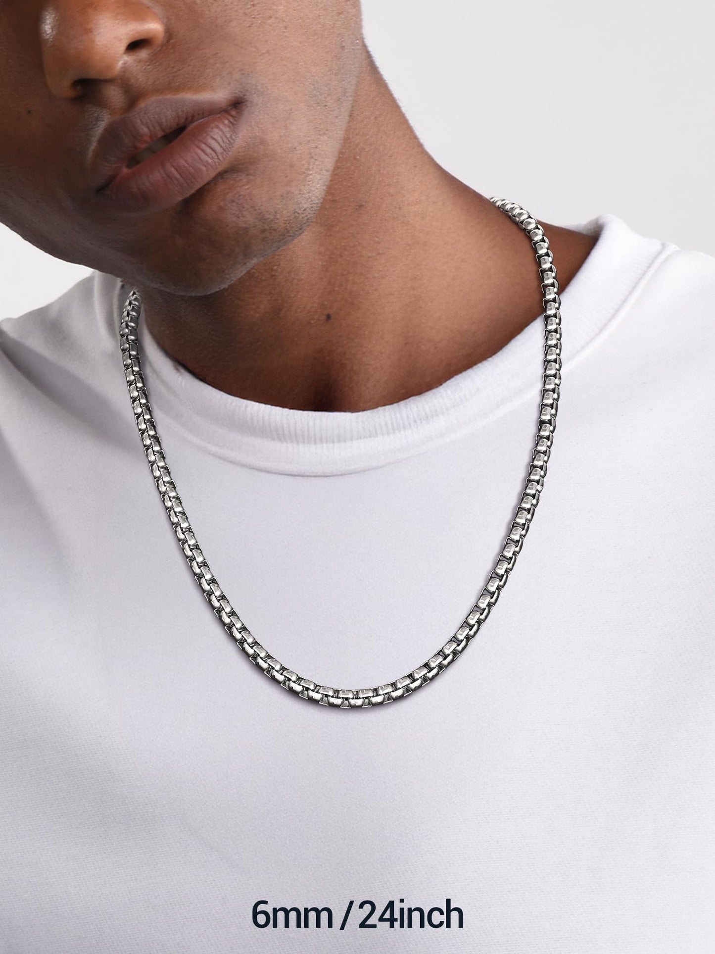PROSTEEL Squre Rolo Link Chains, Stainless Steel Chain Necklace Waterproof & Strong Lobster Clasp 6mm Link Chains for Men and Women Jewelry with Gift Box 20in