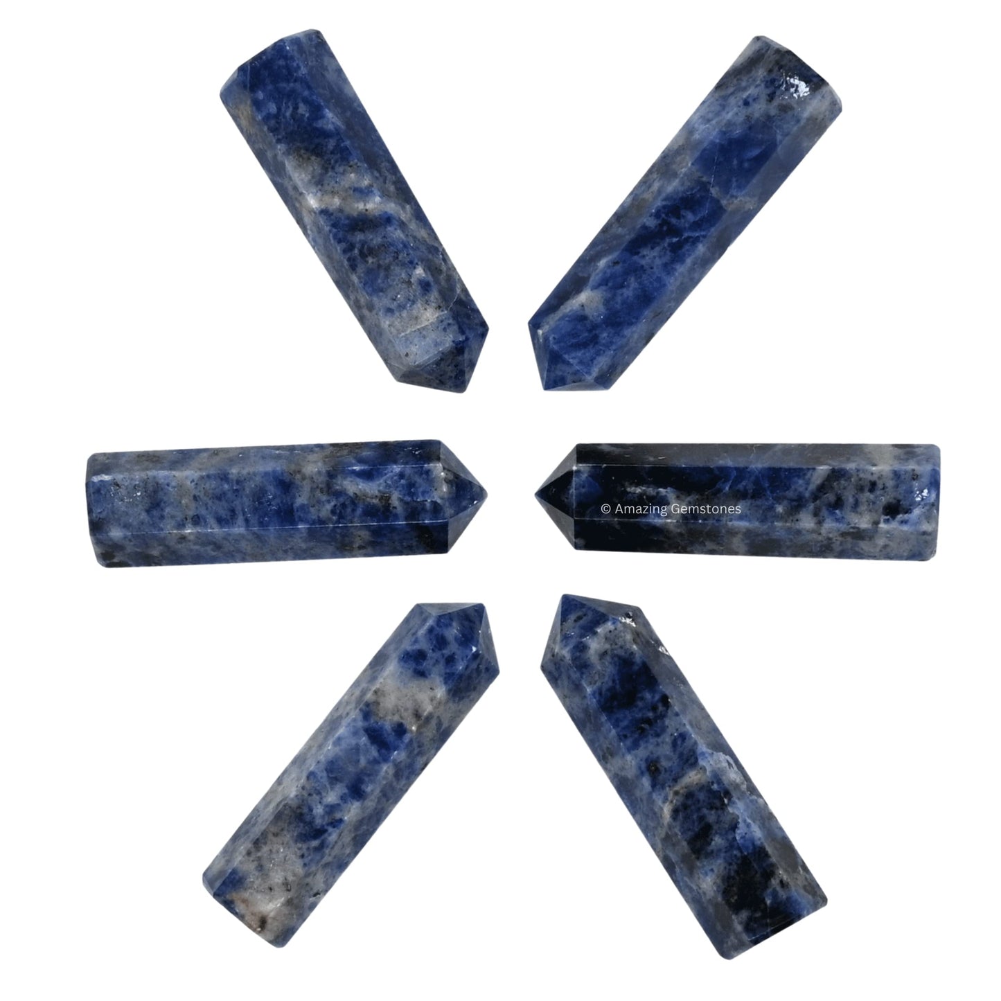 Amazing Gemstone Sodalite Crystal Points Bulk Healing Crystals and Stones - Pack of 3 Single Terminated Healing Wand Point Bulk Crystals for Crafts, Crystal Grid, DIY Work